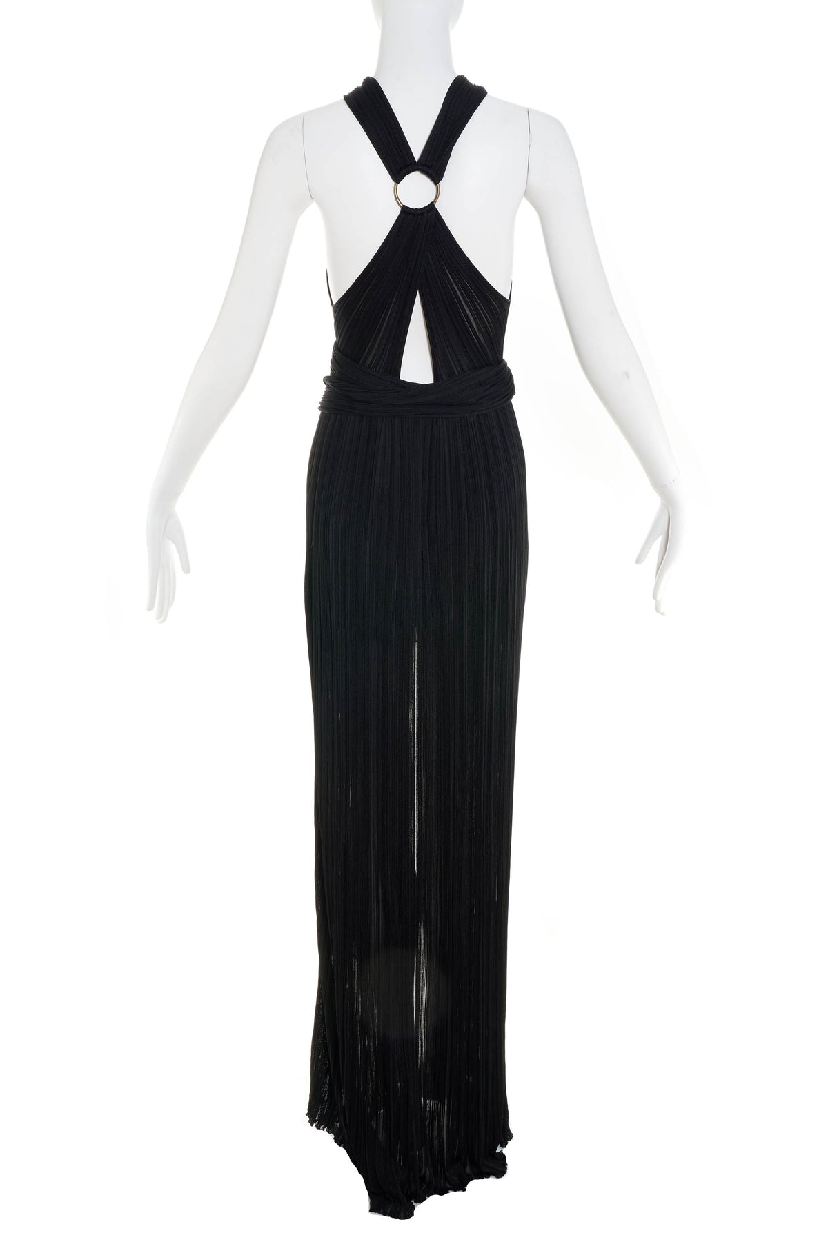 Roberto Cavalli Black Pleat Jersey Halter Maxi Dress Size 40