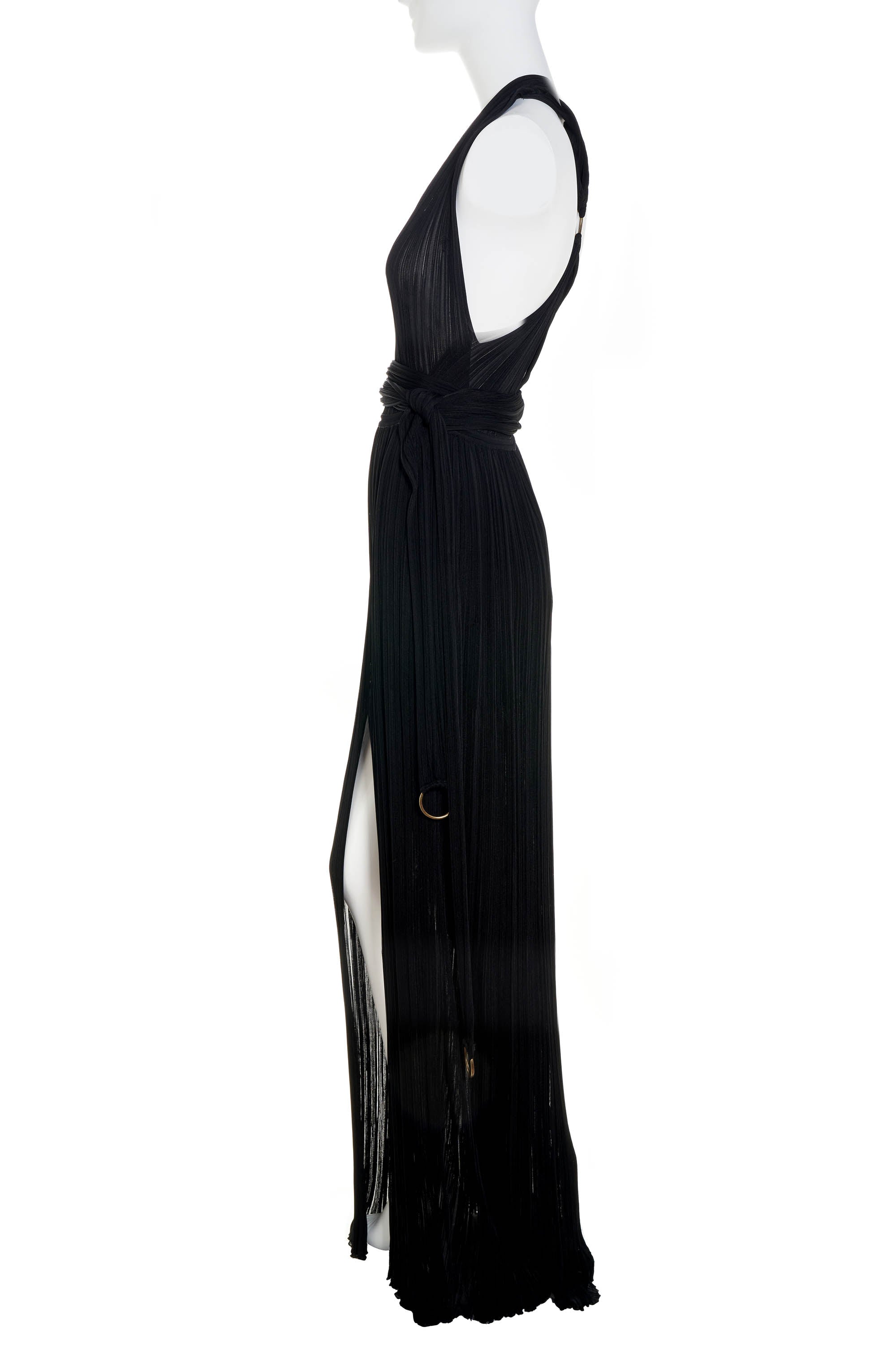 Roberto Cavalli Black Pleat Jersey Halter Maxi Dress Size 40