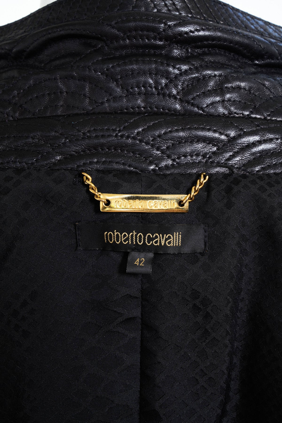 Roberto Cavalli Black Leather Jacket Size 42