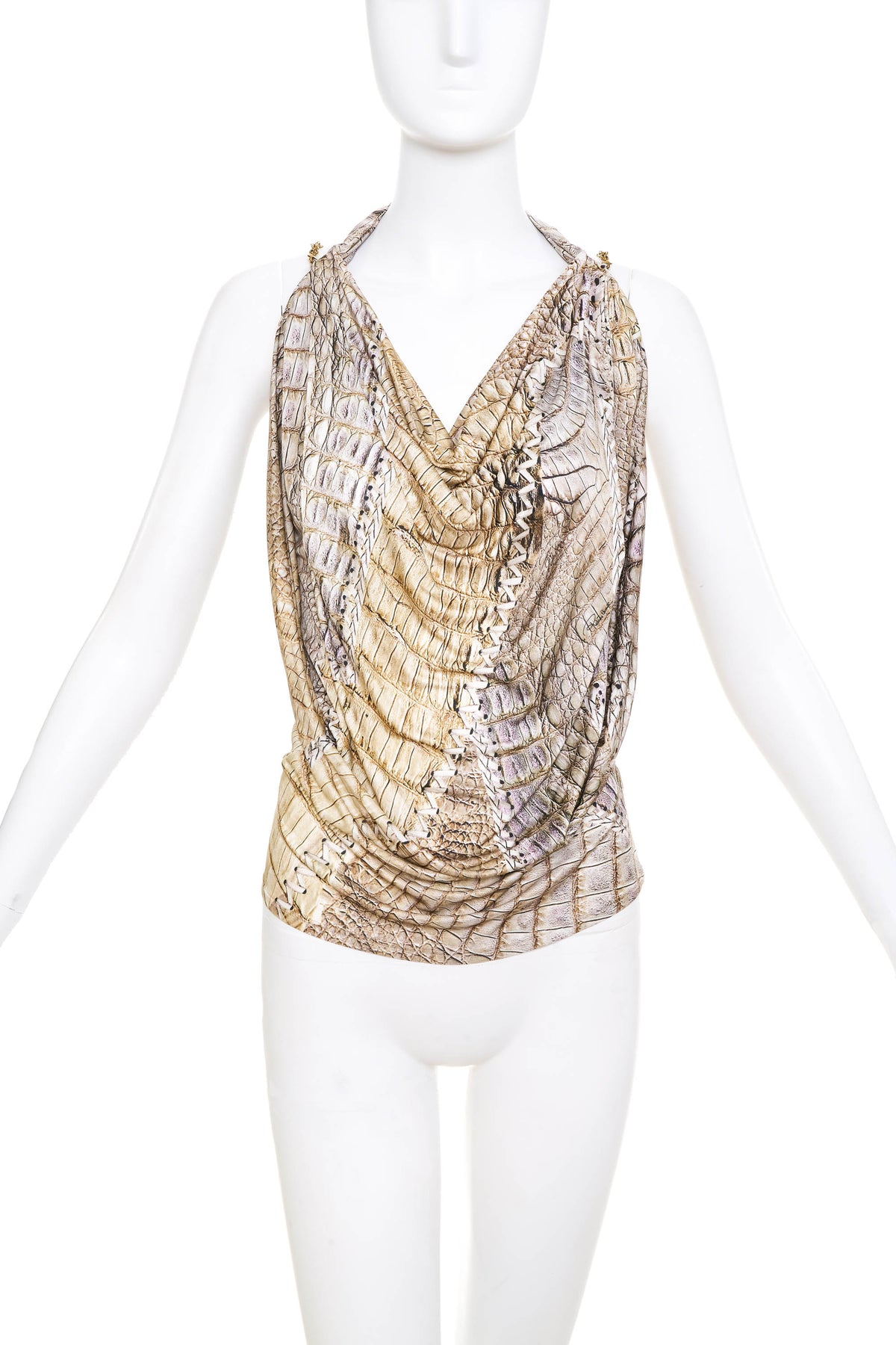 Roberto Cavalli Modified Snake Print Fringe Back Top Size 40