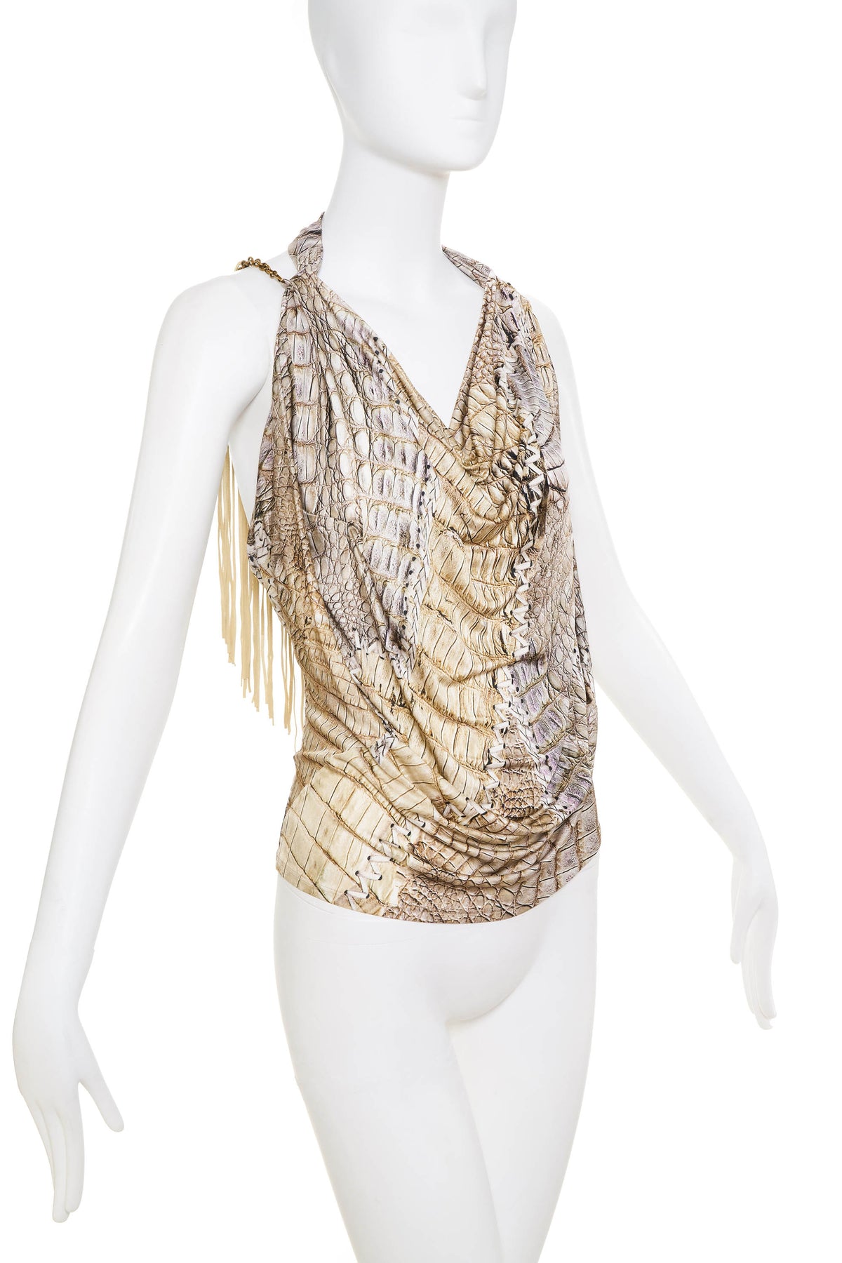 Roberto Cavalli Modified Snake Print Fringe Back Top Size 40