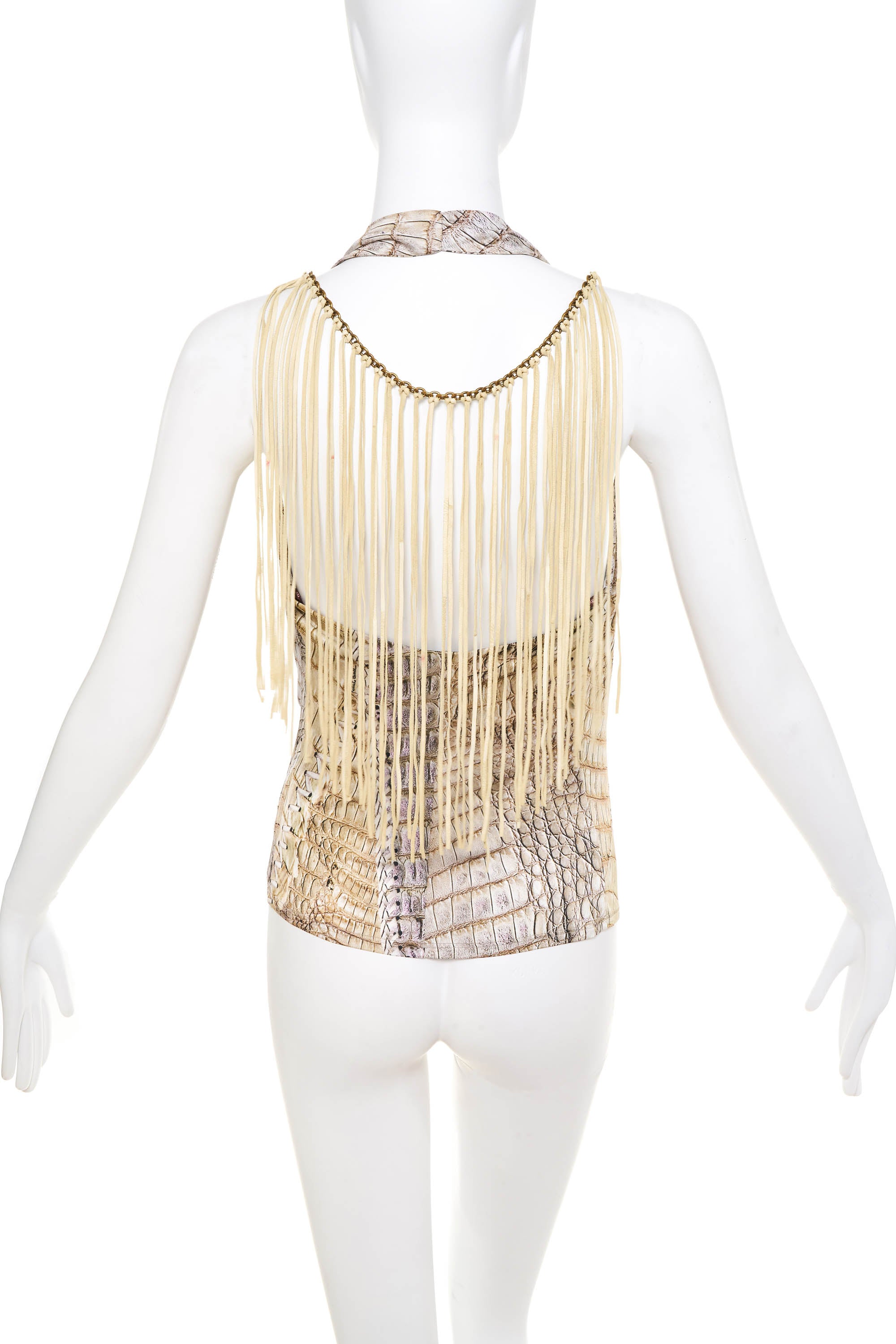 Roberto Cavalli Modified Snake Print Fringe Back Top Size 40