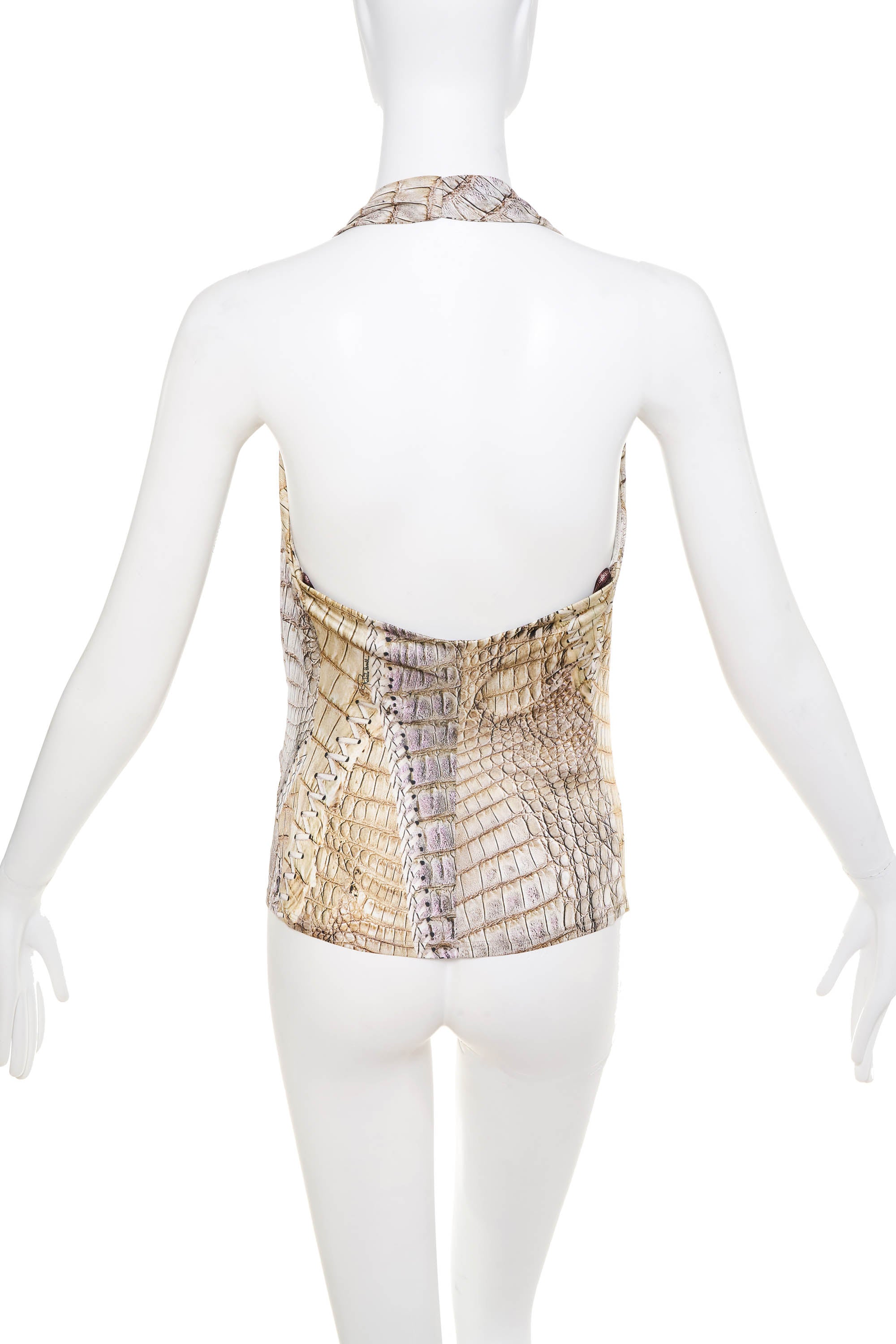 Roberto Cavalli Modified Snake Print Fringe Back Top Size 40