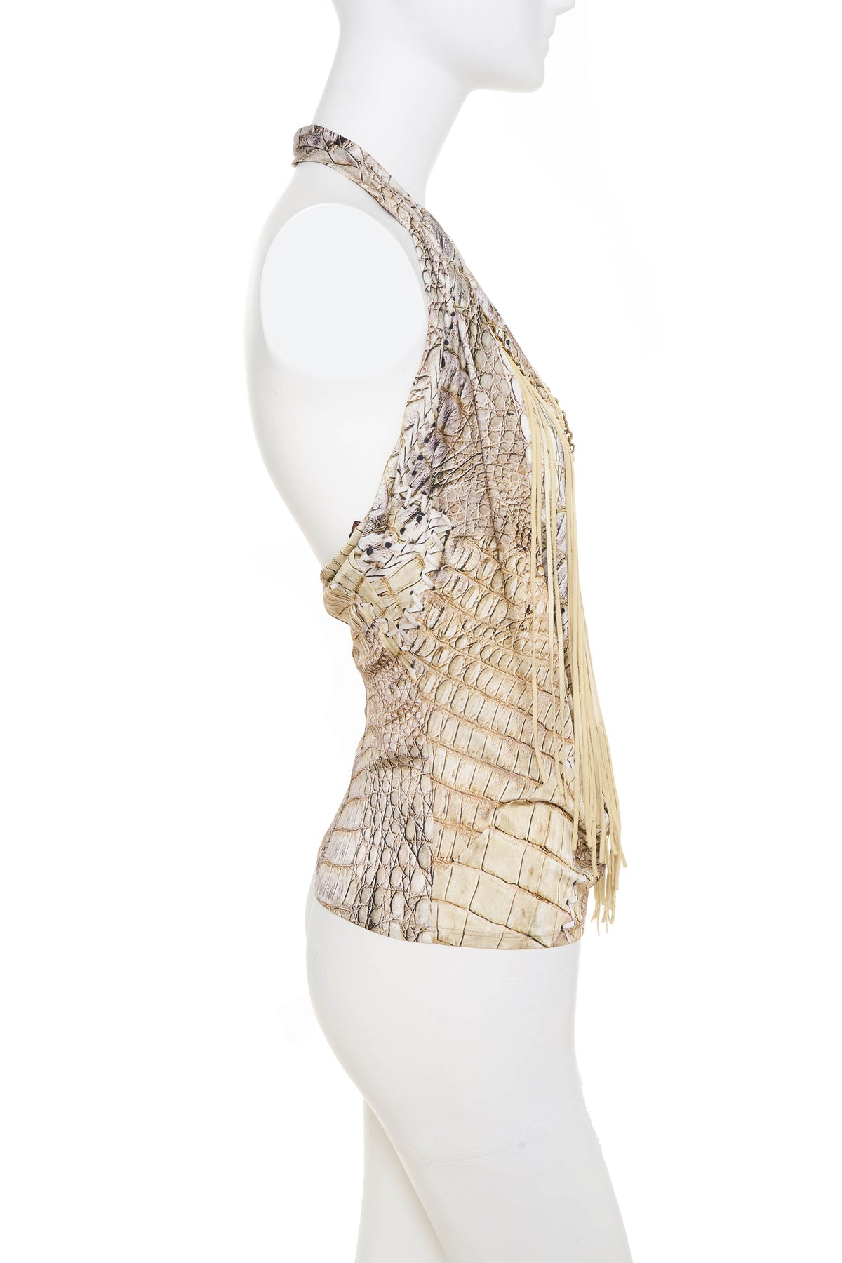 Roberto Cavalli Modified Snake Print Fringe Back Top Size 40