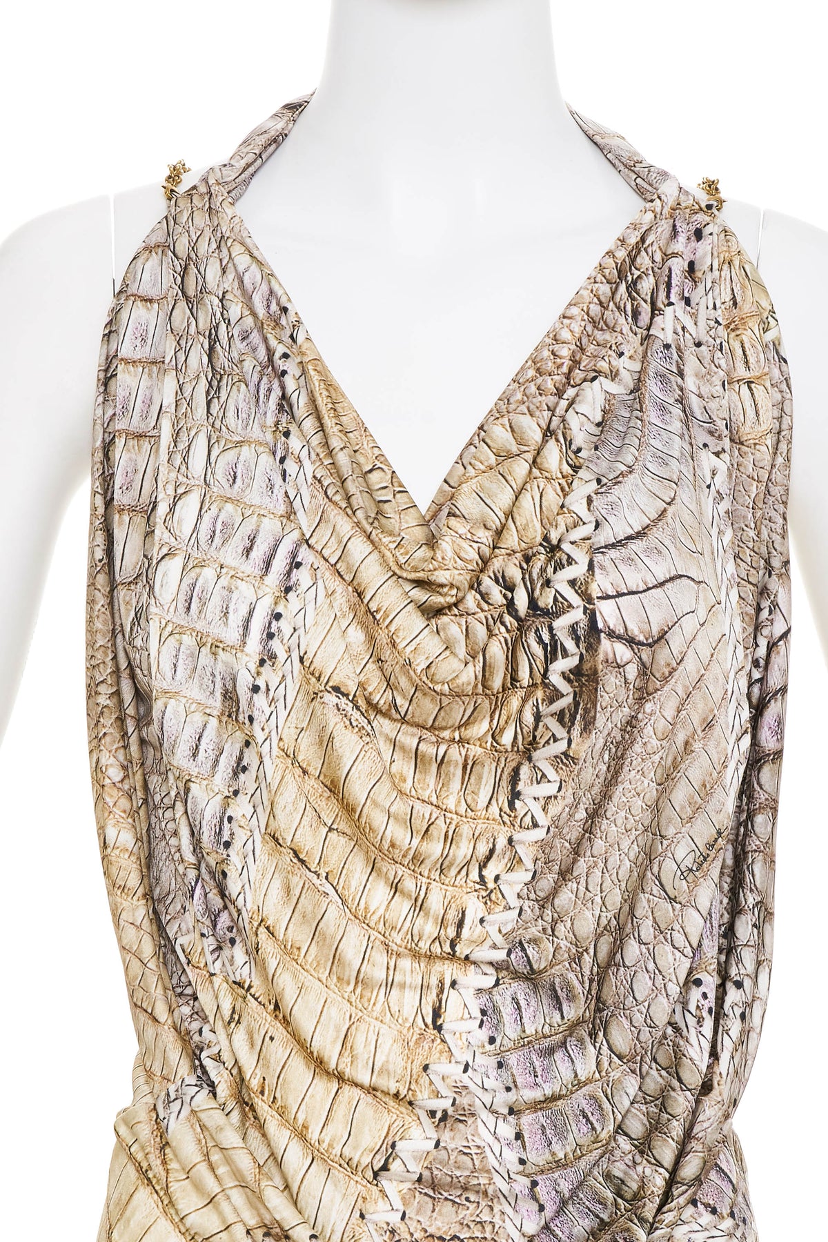 Roberto Cavalli Modified Snake Print Fringe Back Top Size 40