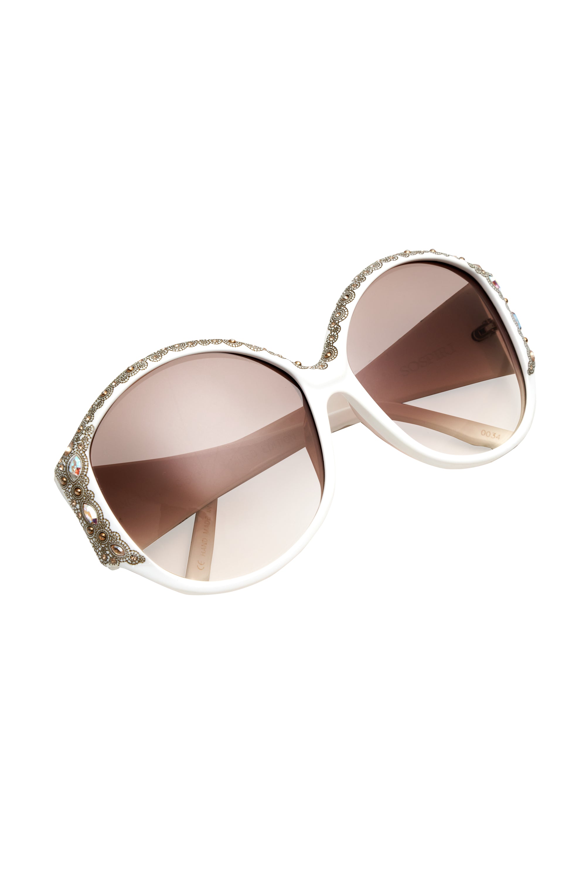 Sospiri White Heavily Embellished Crystal Sunglasses