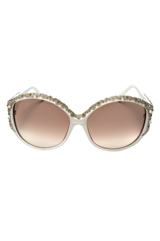 Sospiri White Heavily Embellished Crystal Sunglasses Foxy