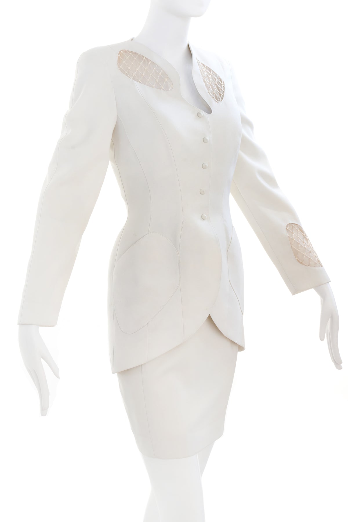 Theiry Mugler White Suit Set with Lattice Cutout Size 38