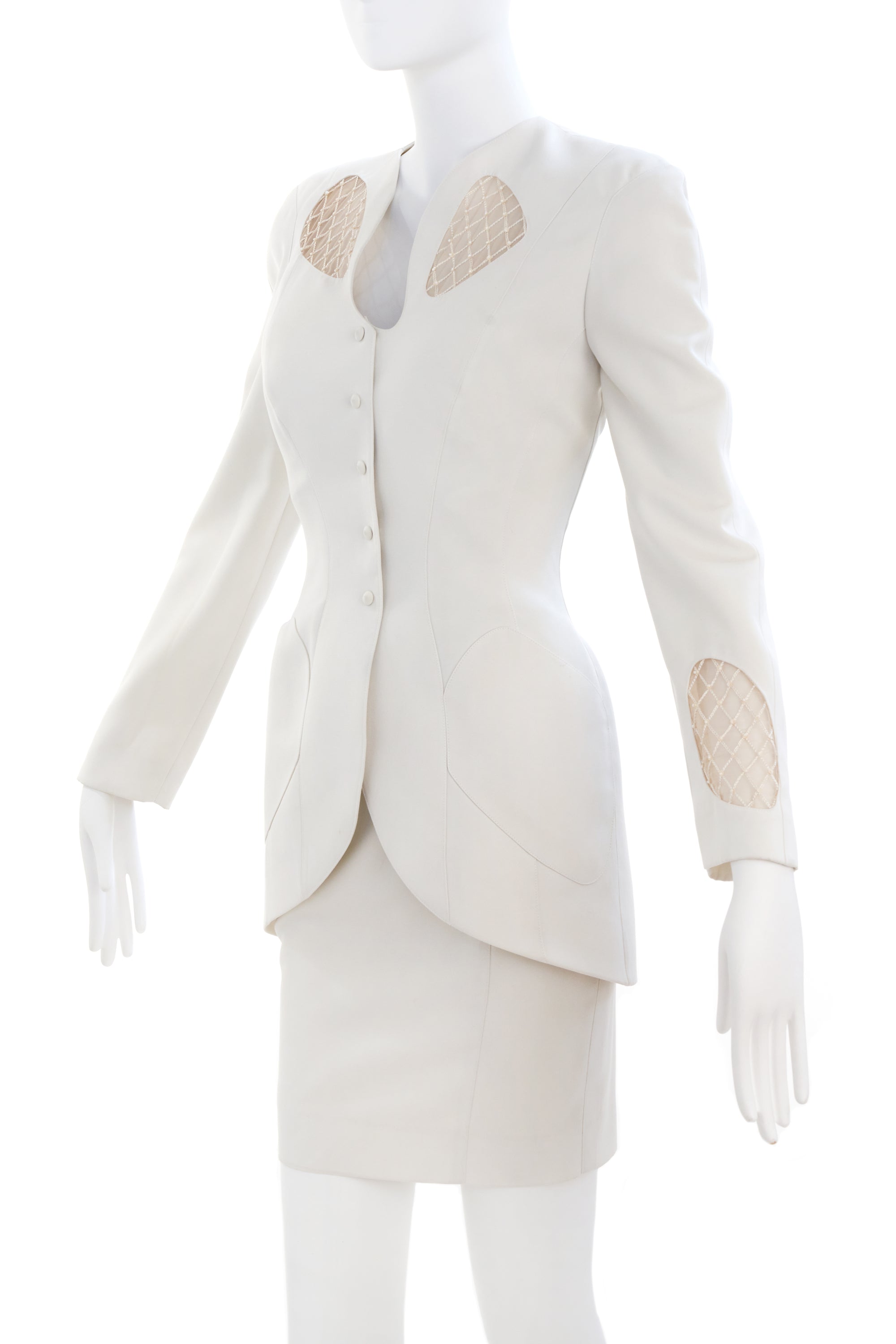 Theiry Mugler White Suit Set with Lattice Cutout Size 38