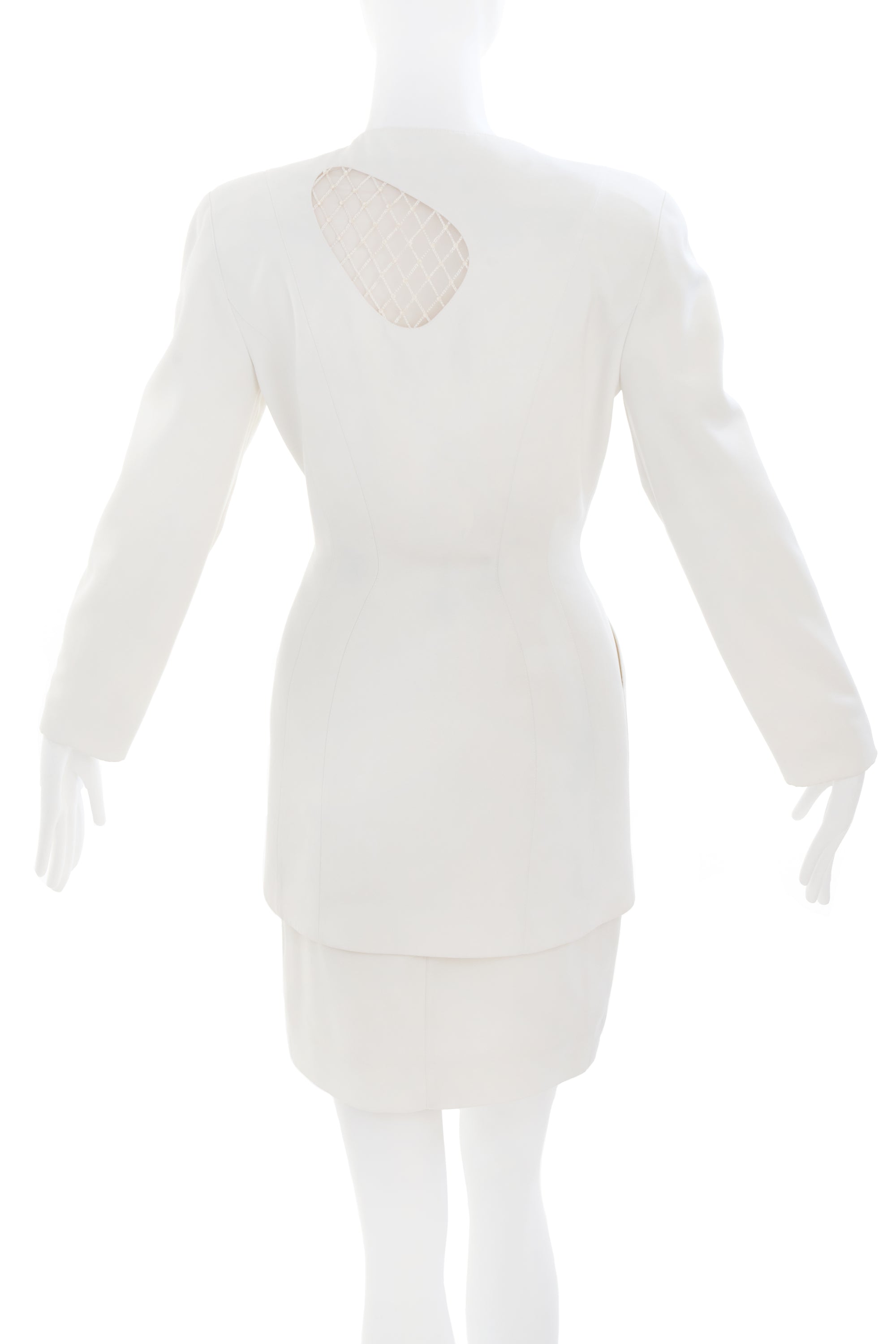 Theiry Mugler White Suit Set with Lattice Cutout Size 38