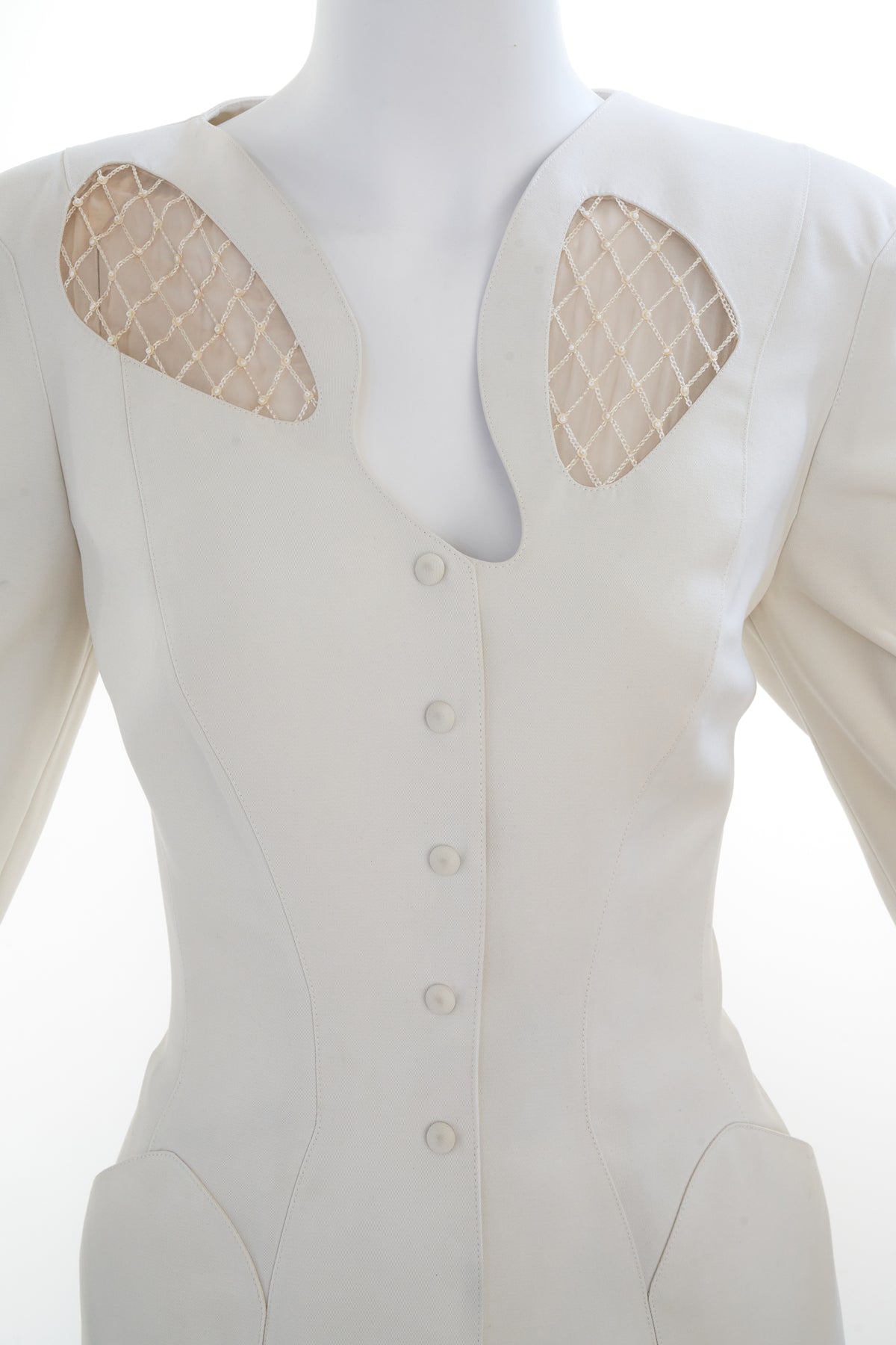 Theiry Mugler White Suit Set with Lattice Cutout Size 38