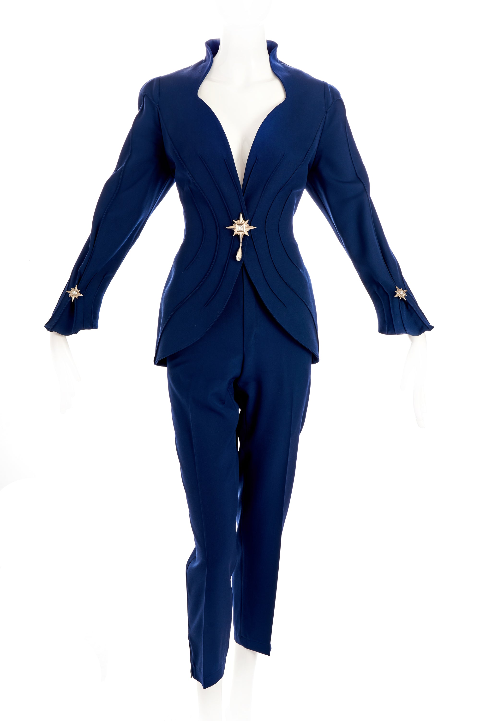 Thierry Mugler Vintage Blue Embellished Pantsuit Size 40