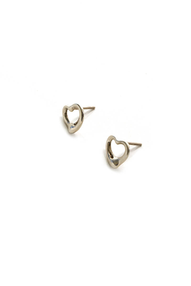 Tiffany &amp; Co. Elsa Peretti Sterling Silver Open Heart Pierced Earrings Size Small