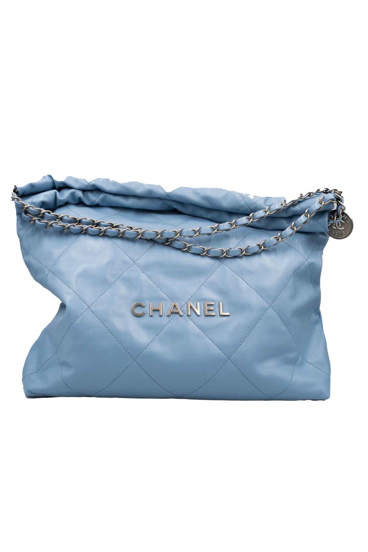 Chanel Sky Blue Quilted 22 Hobo Tote Purse