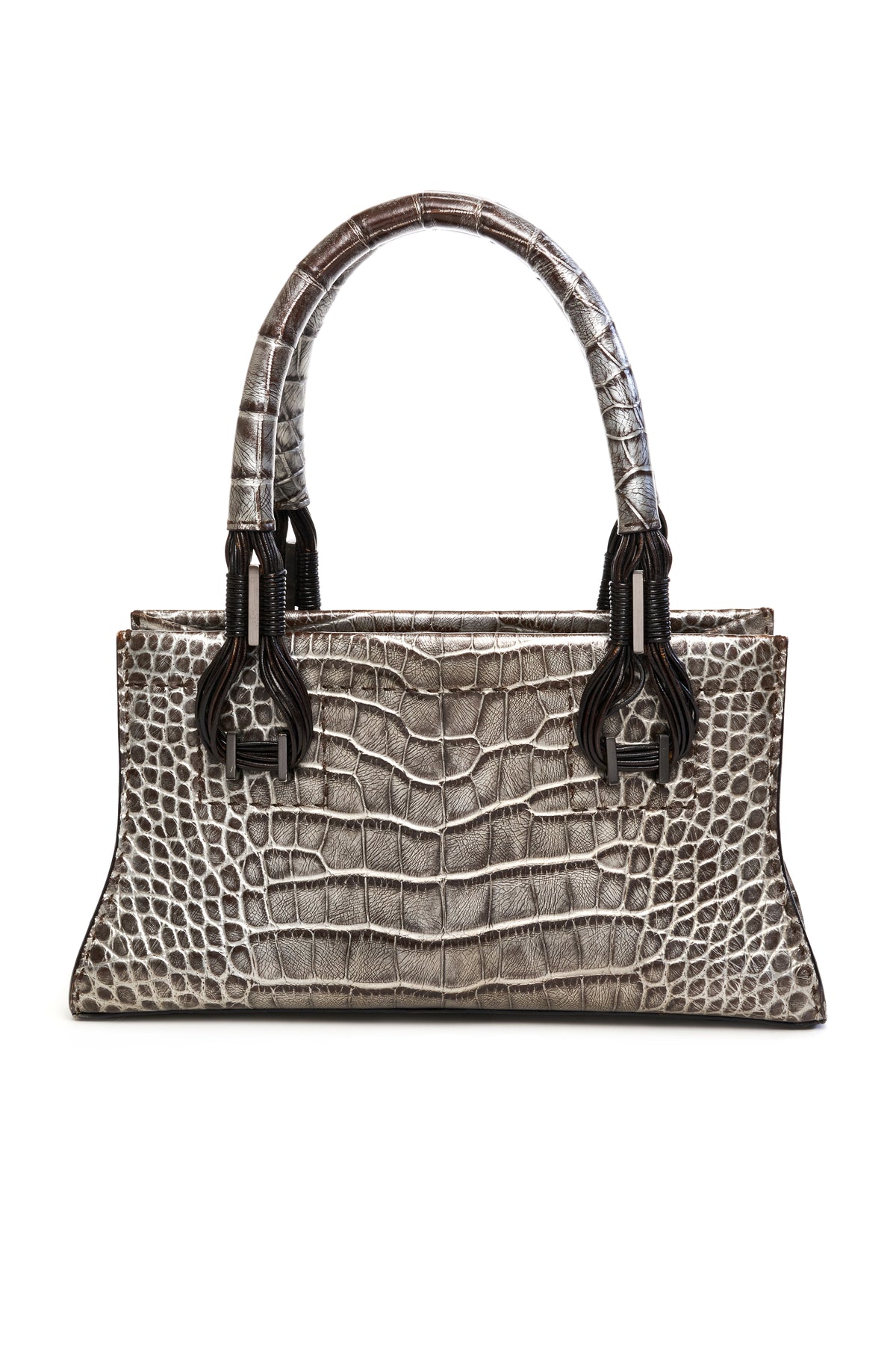 VBH Silver Alligator Purse with Gathered Top Handle