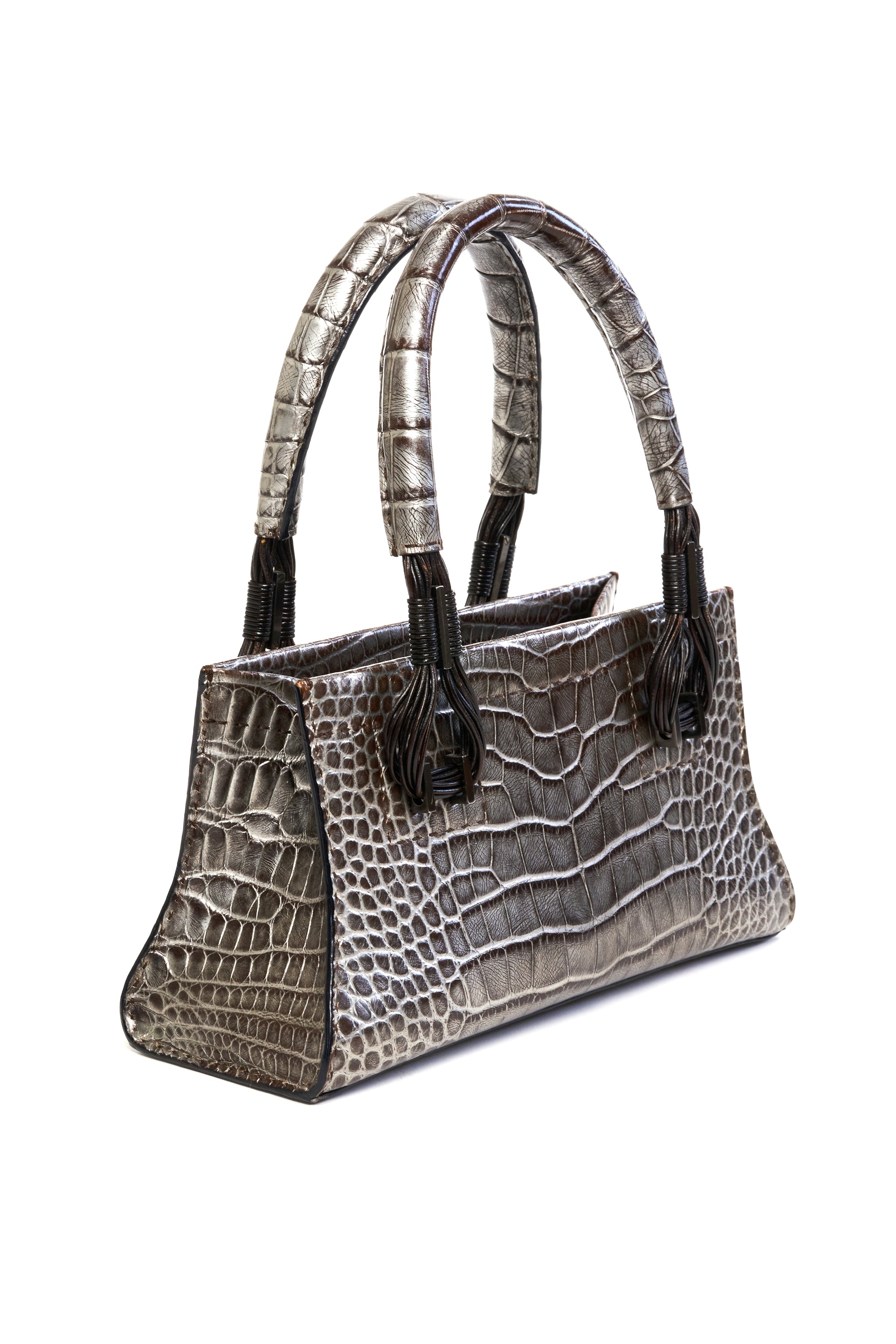 VBH Silver Alligator Purse with Gathered Top Handle