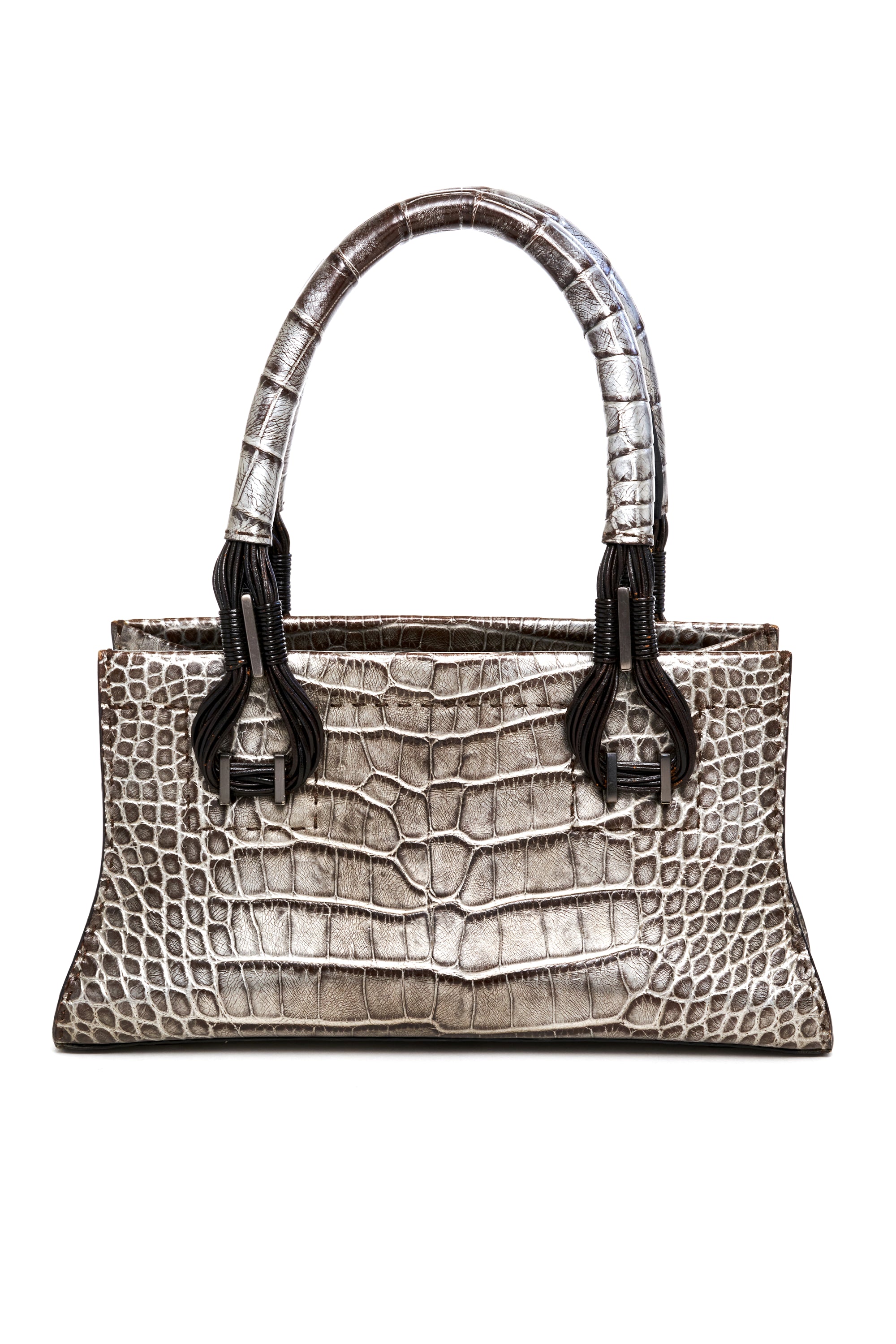 VBH Silver Alligator Purse with Gathered Top Handle