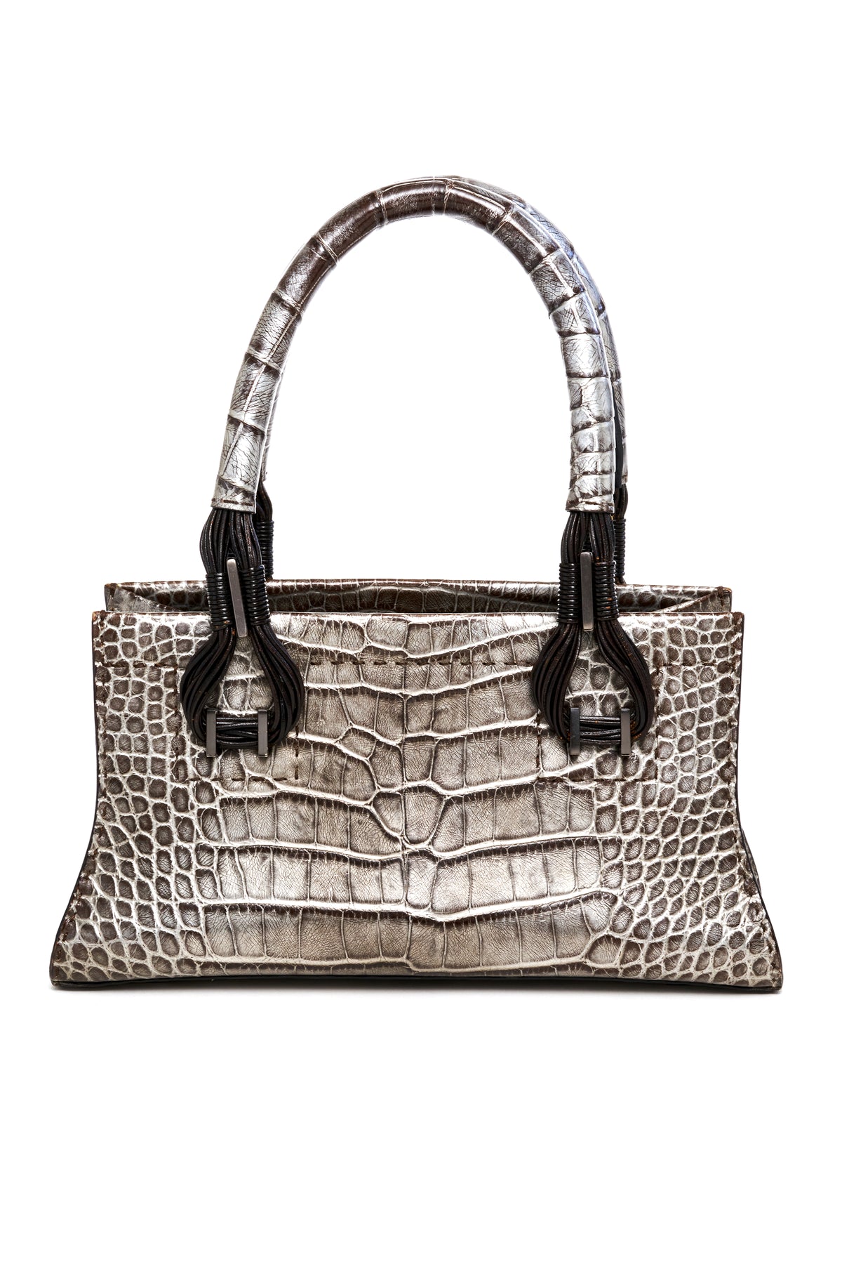 VBH Silver Alligator Purse with Gathered Top Handle