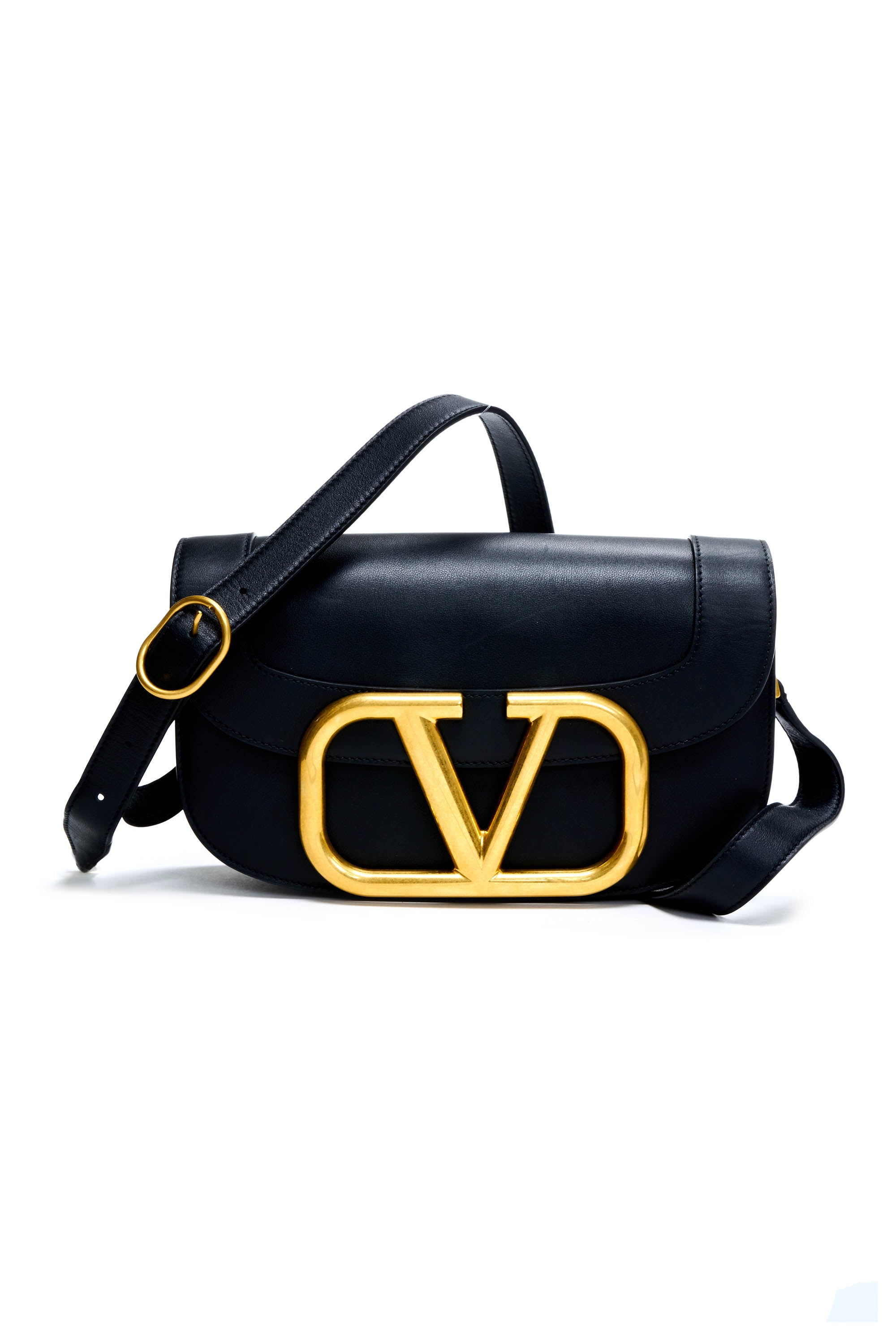 Black Super Vee Gold Hardware Crossbody Shoulder Bag