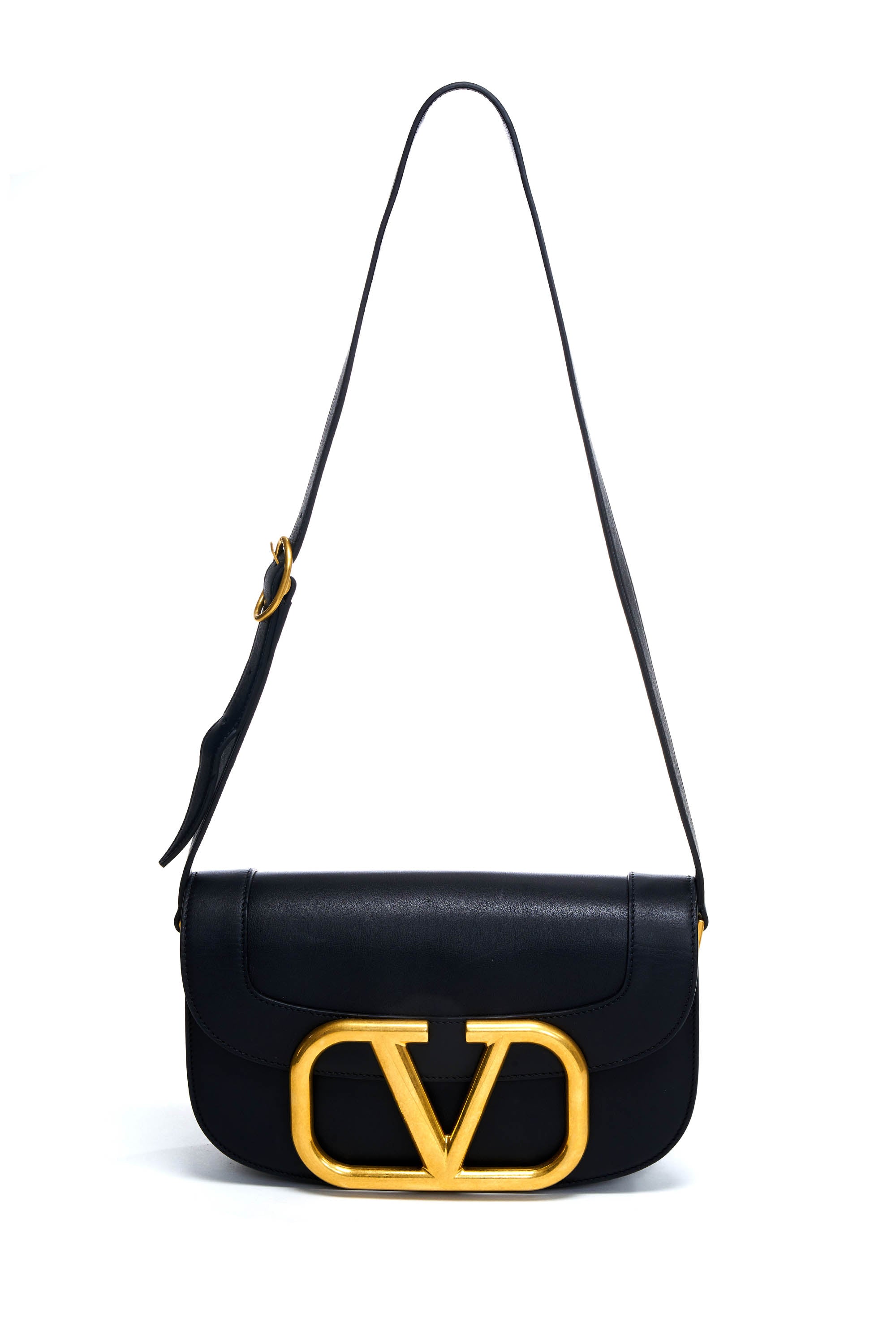 Valentino Black "Super Vee" Gold Hardware Crossbody Shoulder Bag