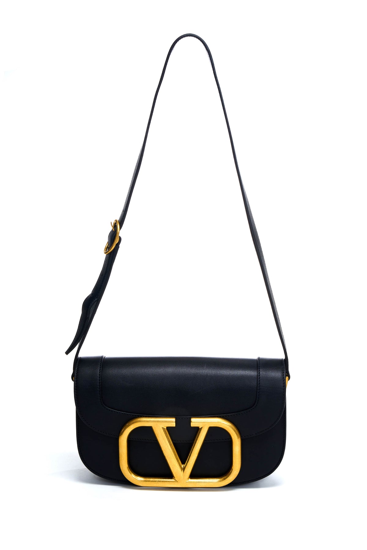 Valentino Black &quot;Super Vee&quot; Gold Hardware Crossbody Shoulder Bag