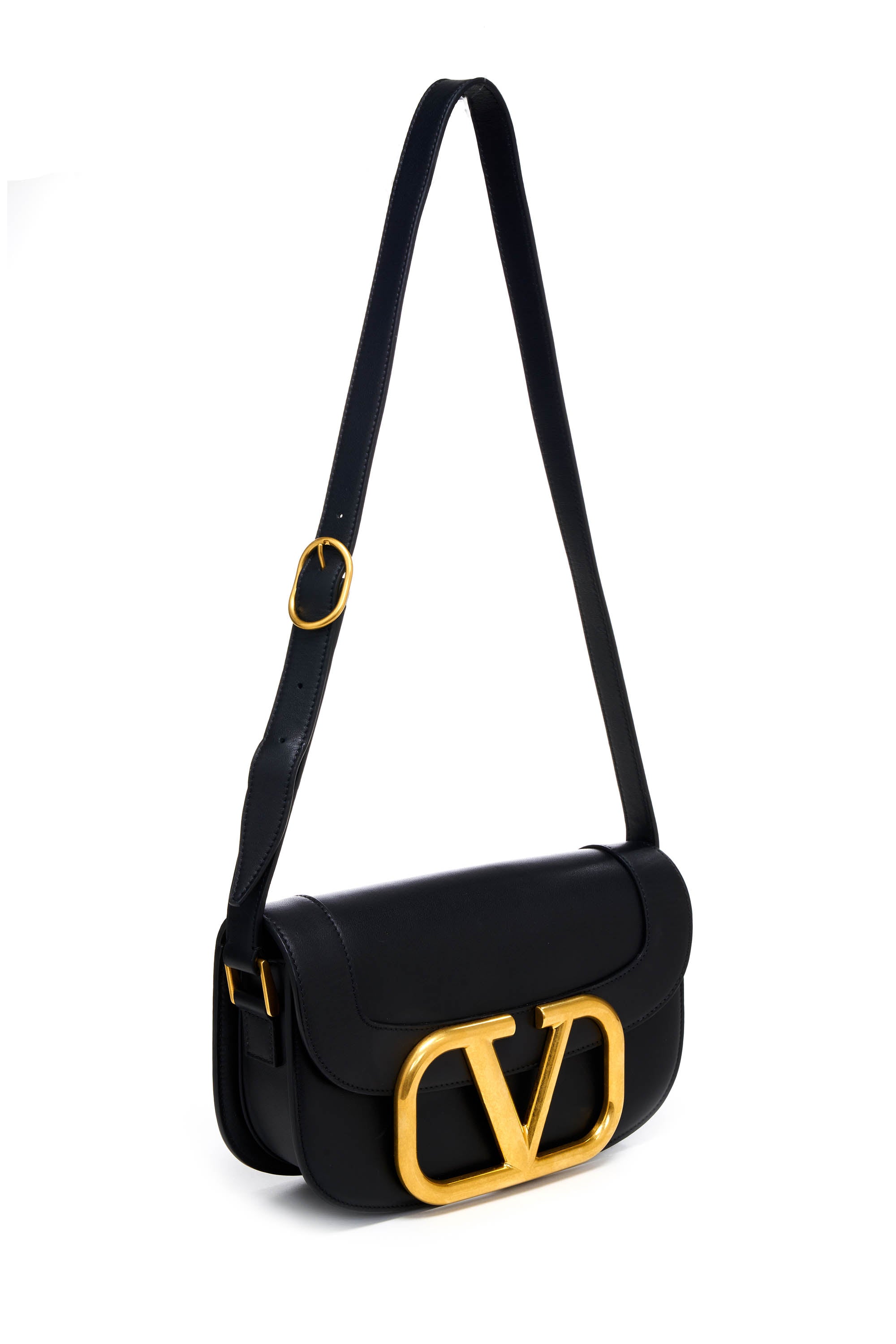 Valentino Black "Super Vee" Gold Hardware Crossbody Shoulder Bag