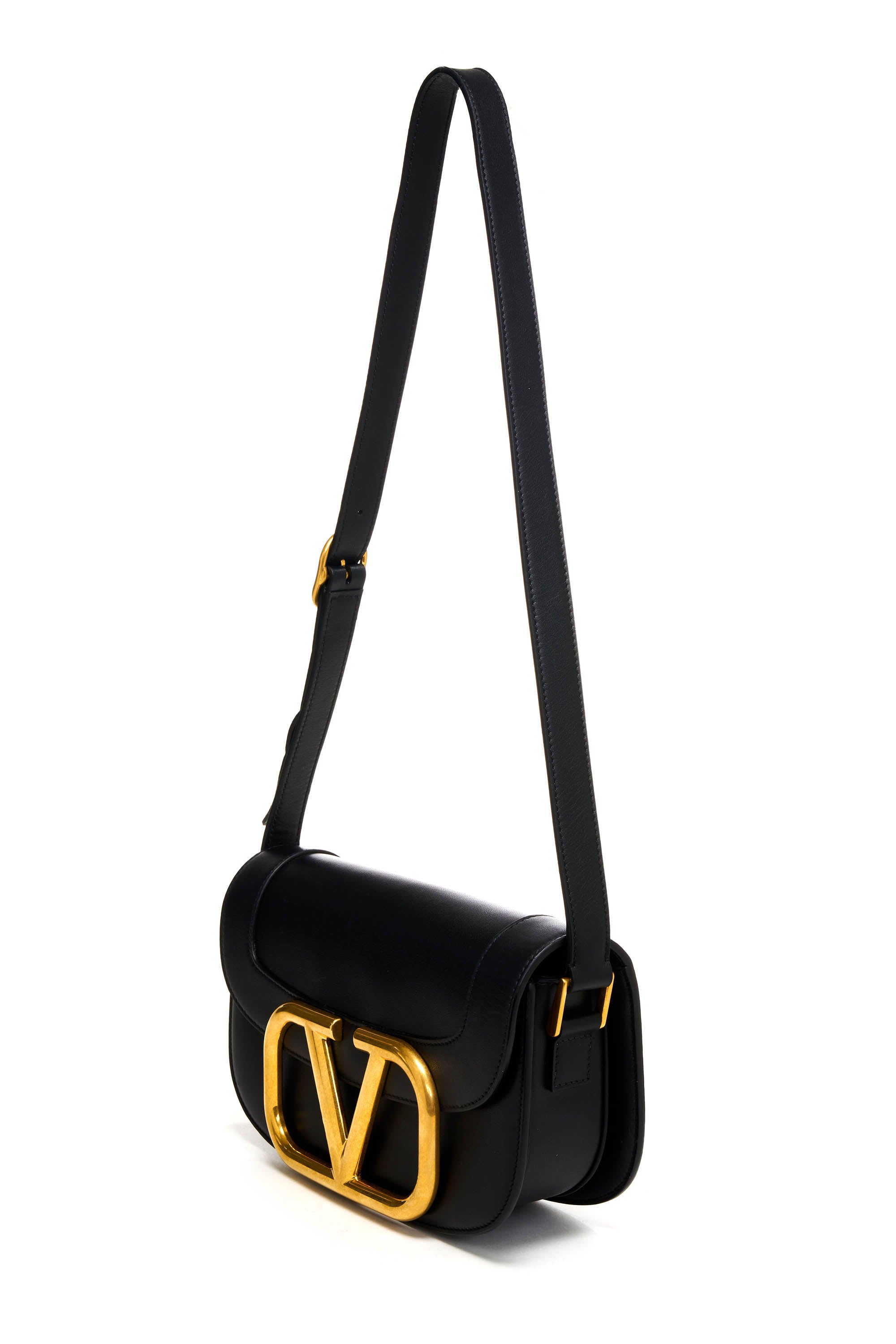 Valentino Black "Super Vee" Gold Hardware Crossbody Shoulder Bag