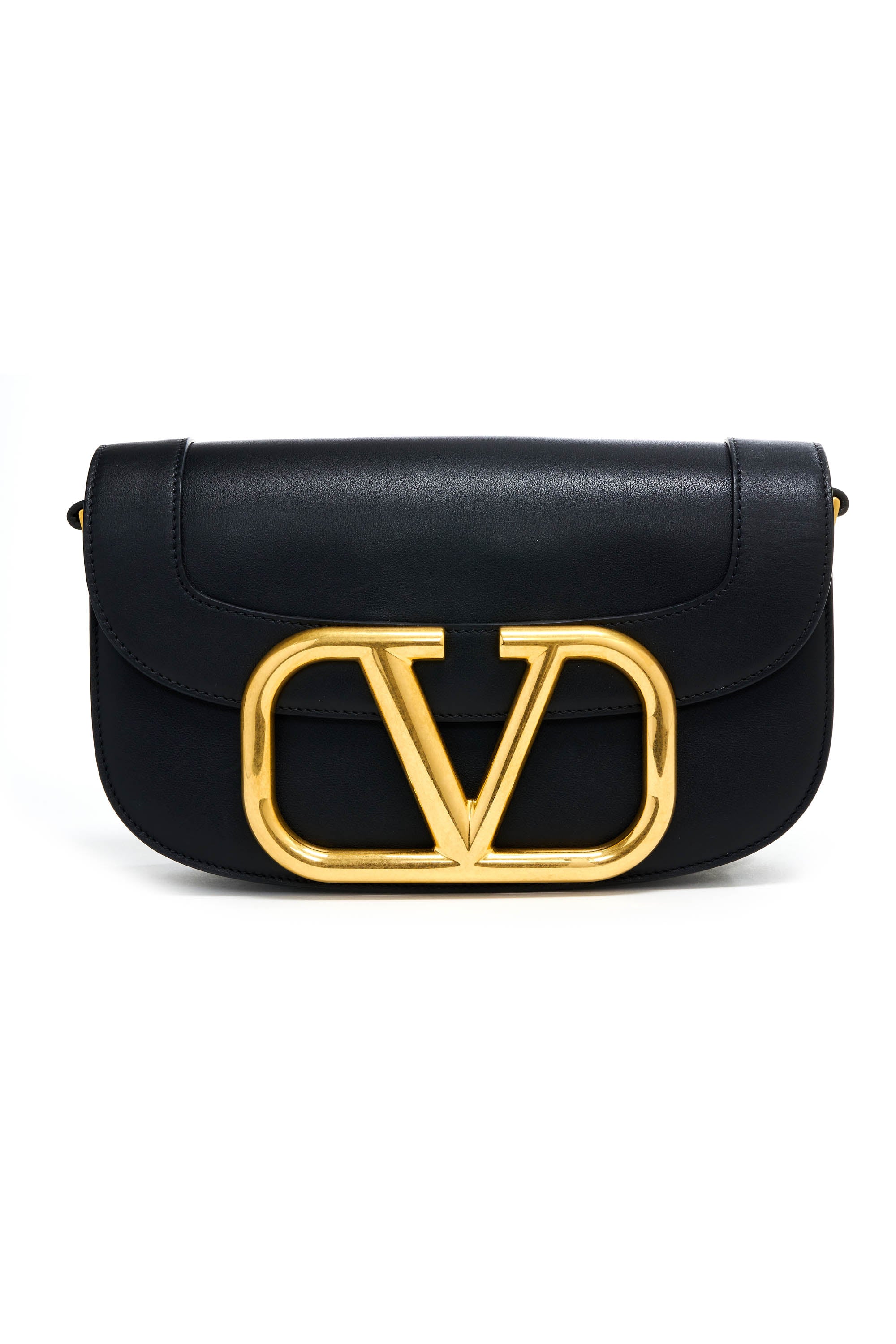 Valentino Black "Super Vee" Gold Hardware Crossbody Shoulder Bag