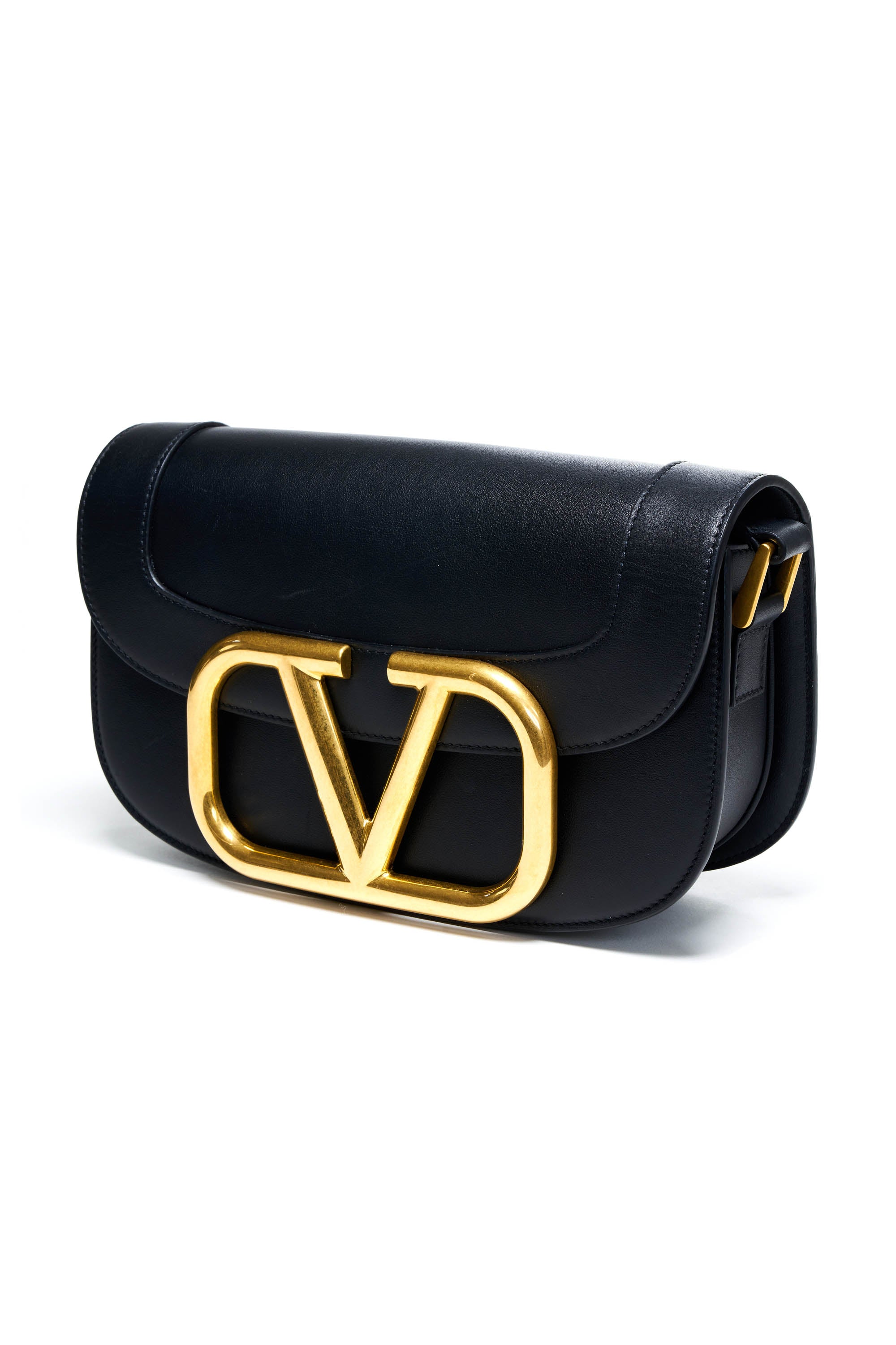 Valentino Black "Super Vee" Gold Hardware Crossbody Shoulder Bag