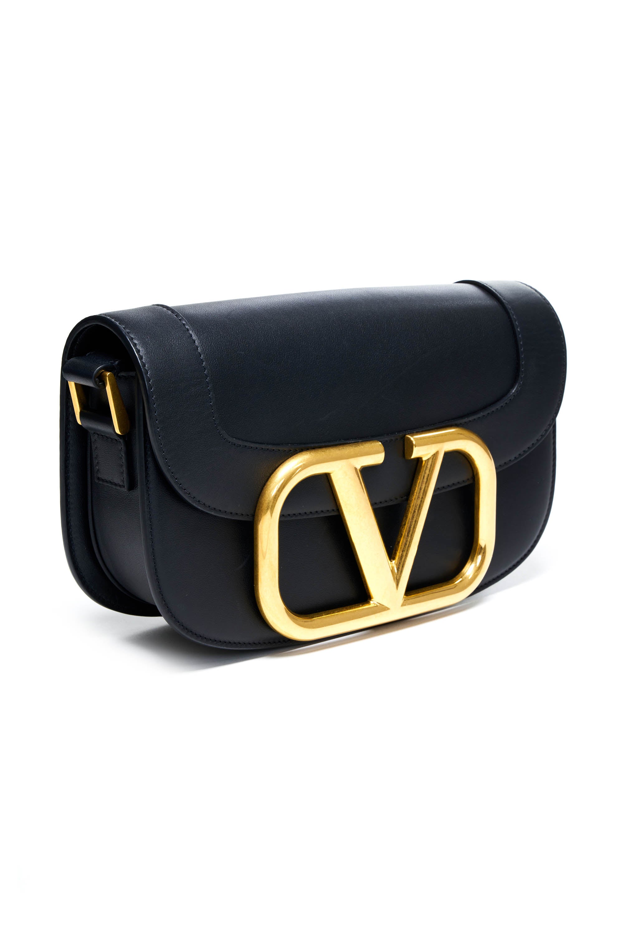 Valentino Black "Super Vee" Gold Hardware Crossbody Shoulder Bag