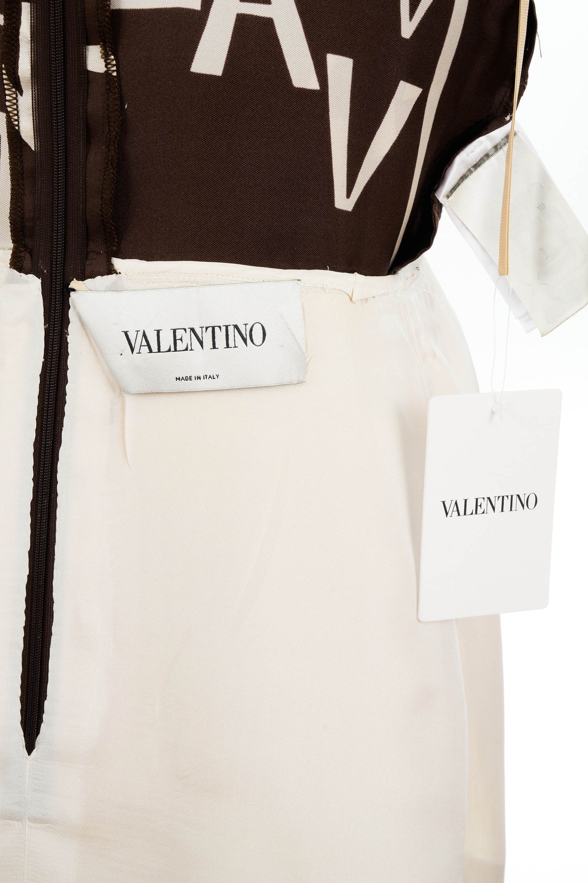 Valentino Typography Brown and White A-Line Dress Size 44/8