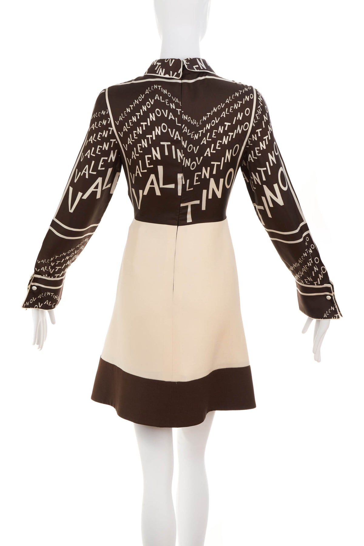 Valentino Typography Brown and White A-Line Dress Size 44/8