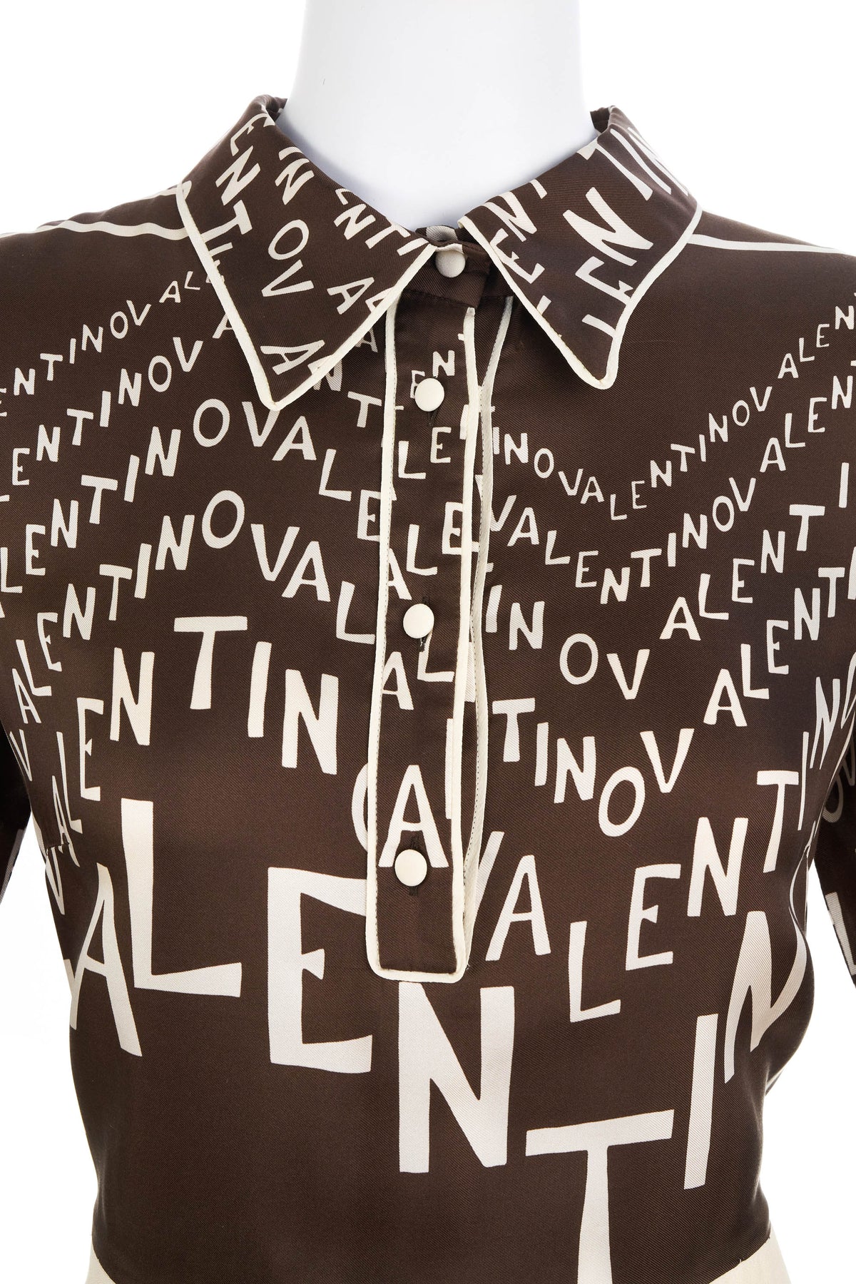 Valentino Typography Brown and White A-Line Dress Size 44/8