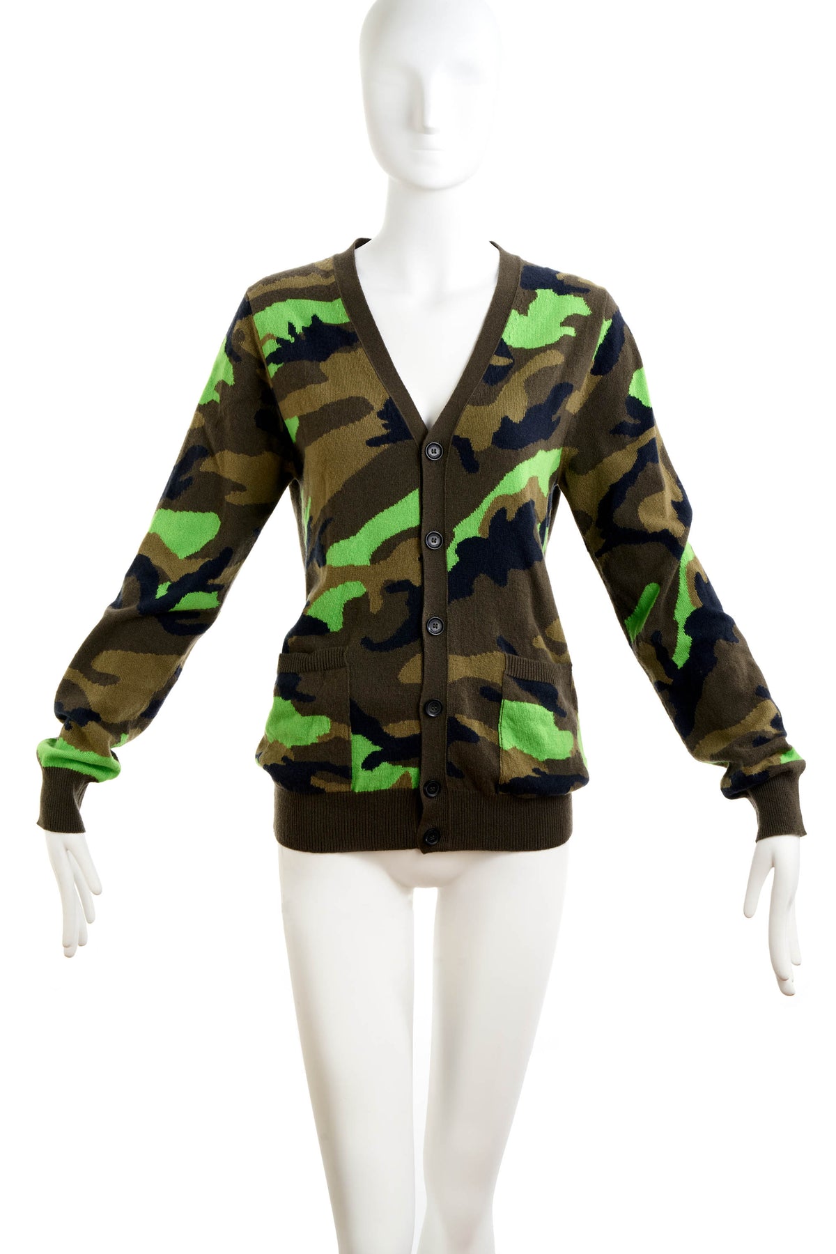 Valentino Brown and Lime Camo Print Cardigan