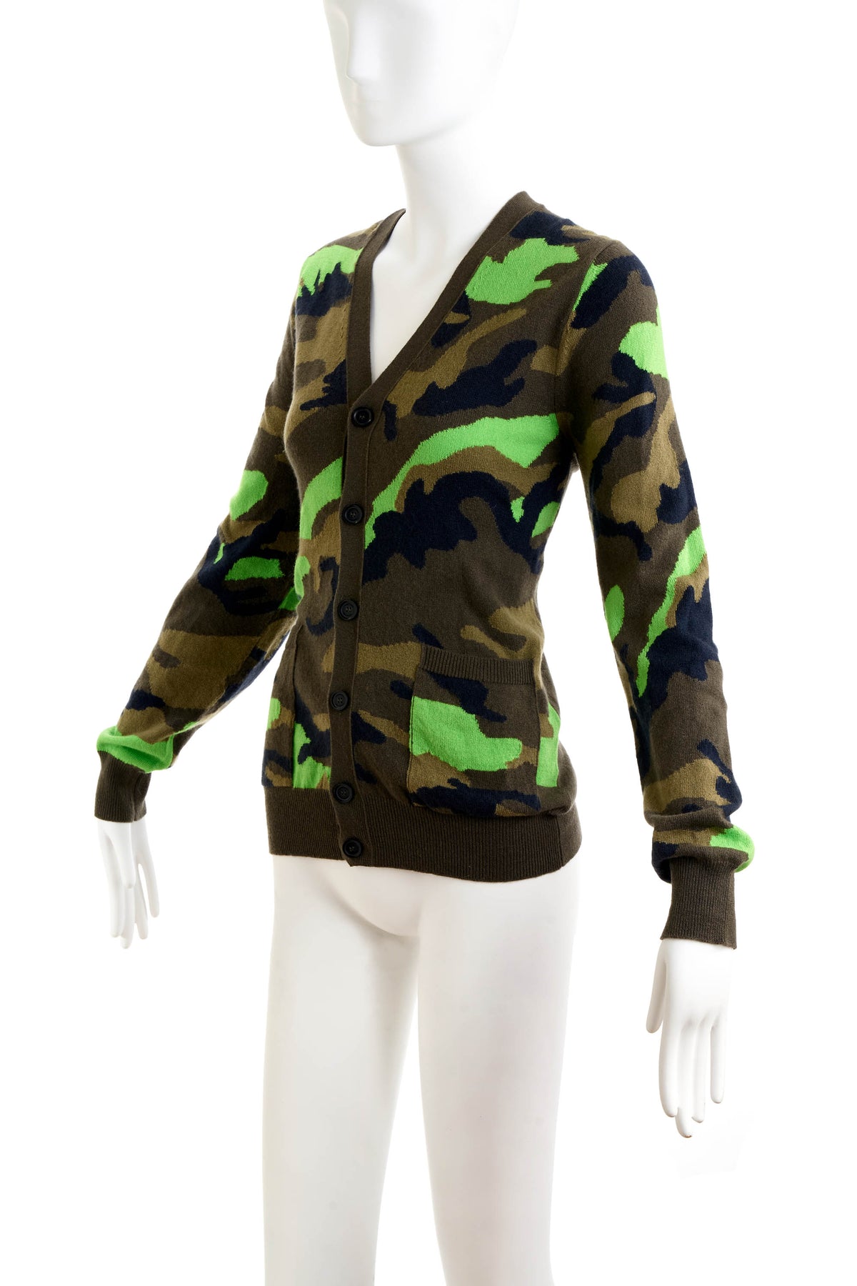 Valentino Brown and Lime Camo Print Cardigan