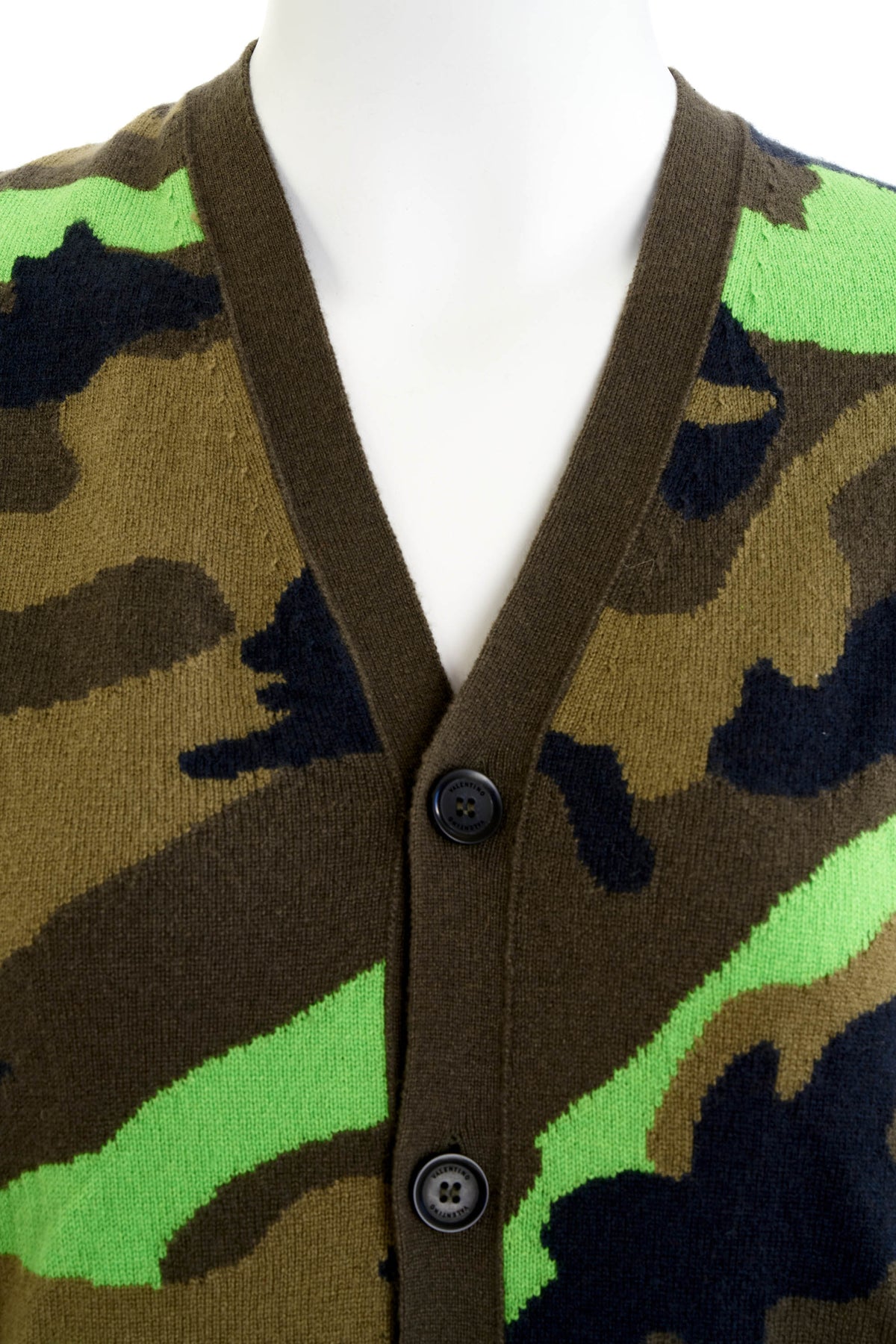 Valentino Brown and Lime Camo Print Cardigan