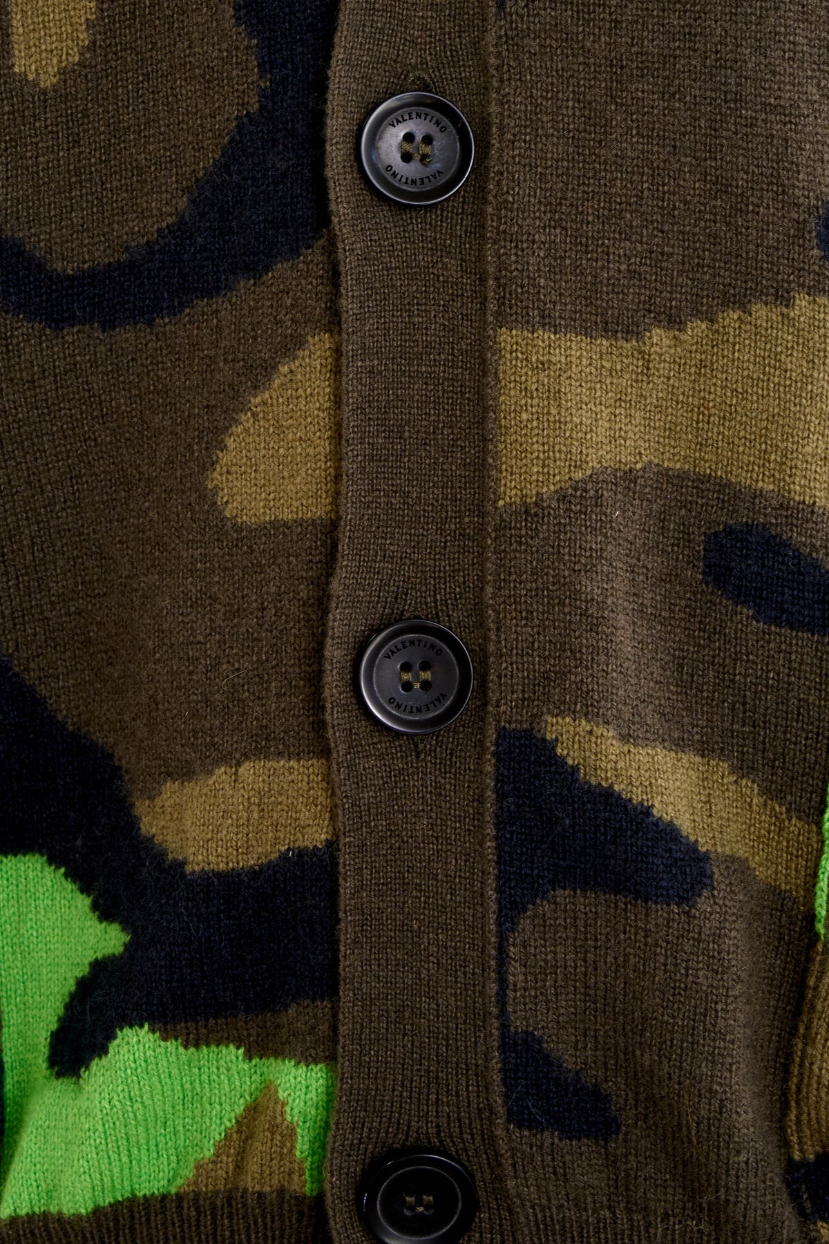 Valentino Brown and Lime Camo Print Cardigan