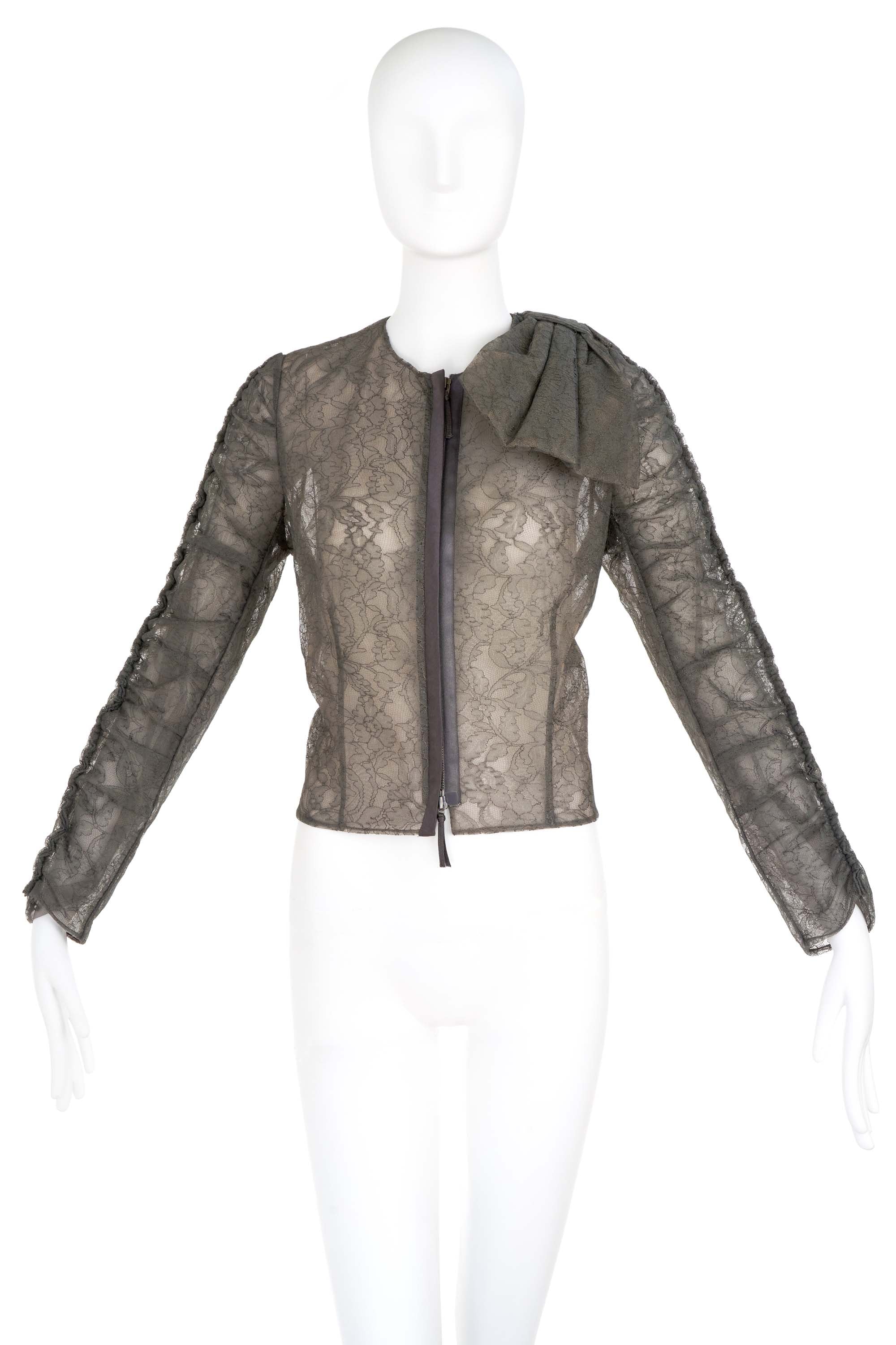 Valentino Grey Lace Zip Jacket Size 10 - Foxy Couture Carmel