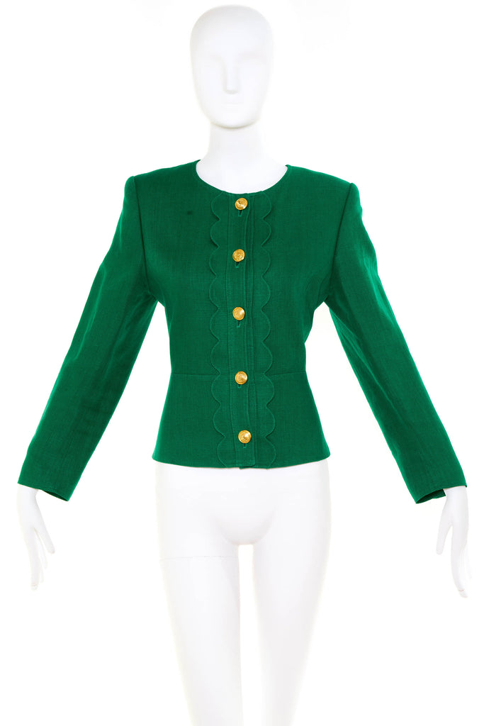 ValentinoGreenLinenScallopGold