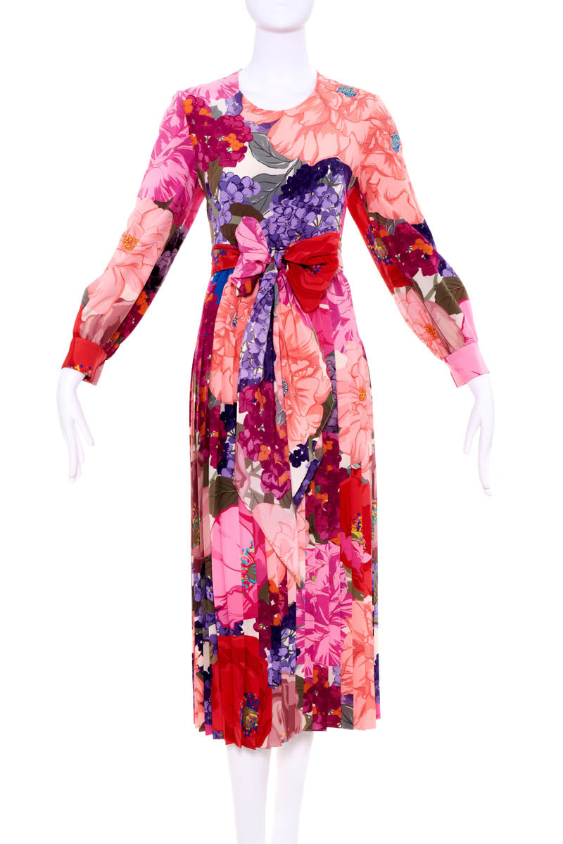Valentino Peach and Pink Hydrangia Floral Midi Dress Size 42/6