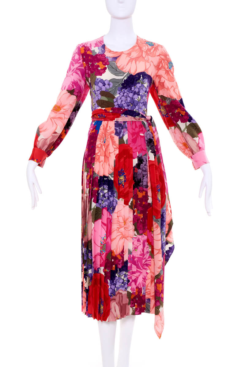 Valentino Peach and Pink Hydrangia Floral Midi Dress Size 42/6