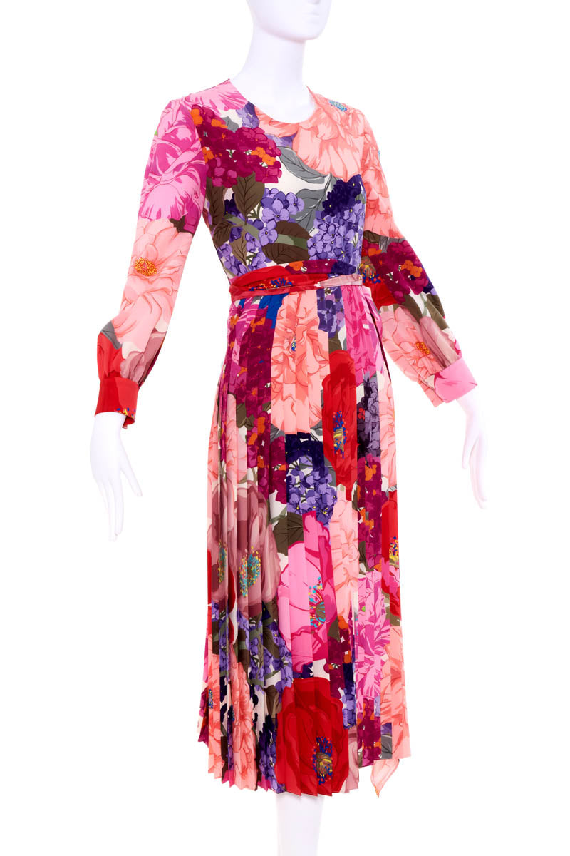 Valentino Peach and Pink Hydrangia Floral Midi Dress Size 42/6