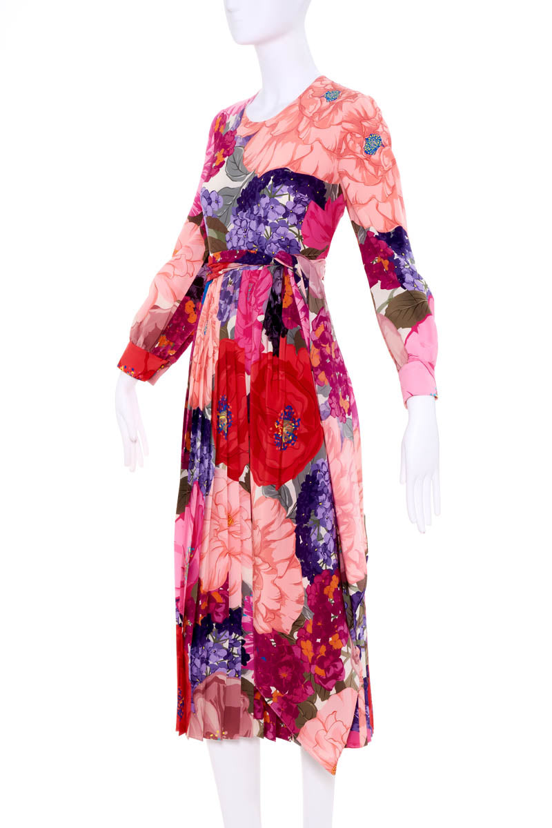 Valentino Peach and Pink Hydrangia Floral Midi Dress Size 42/6