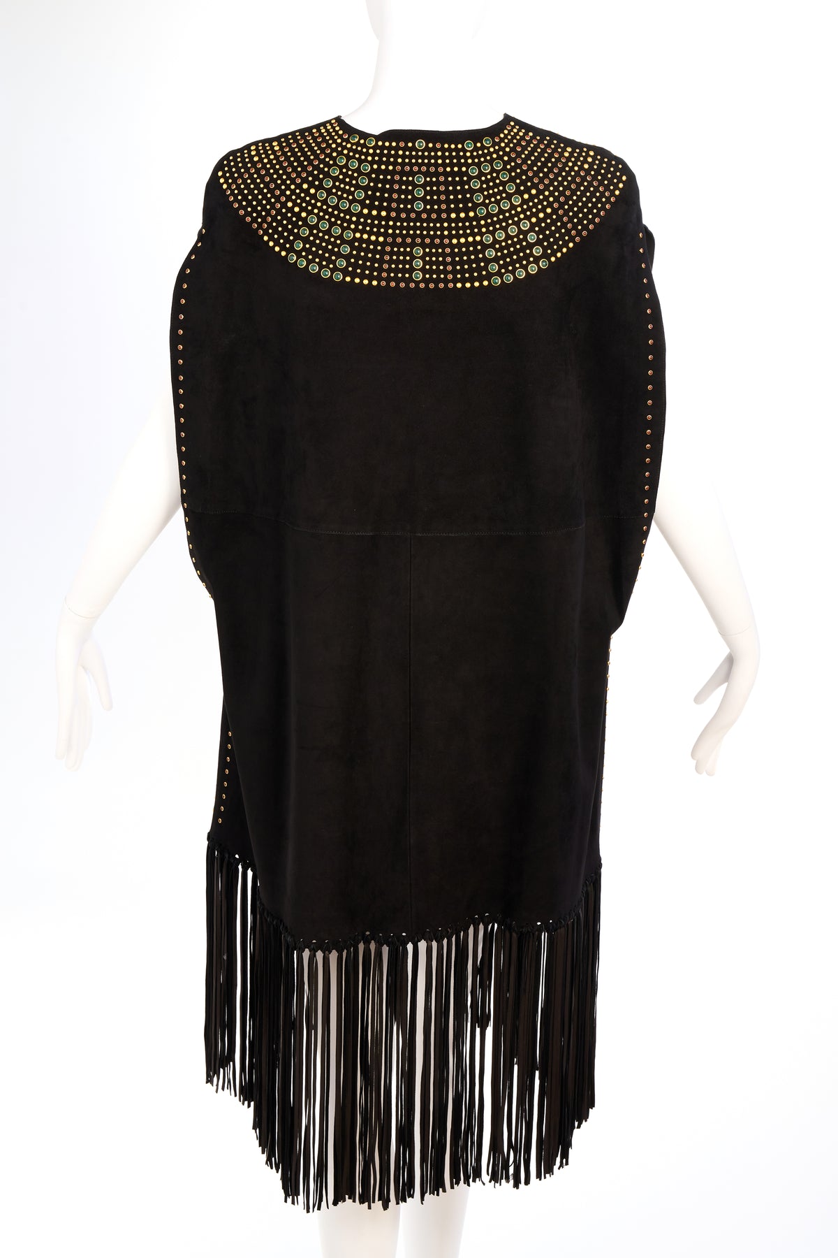 Valentino Spa Black Studded Cape With Fringe Trim