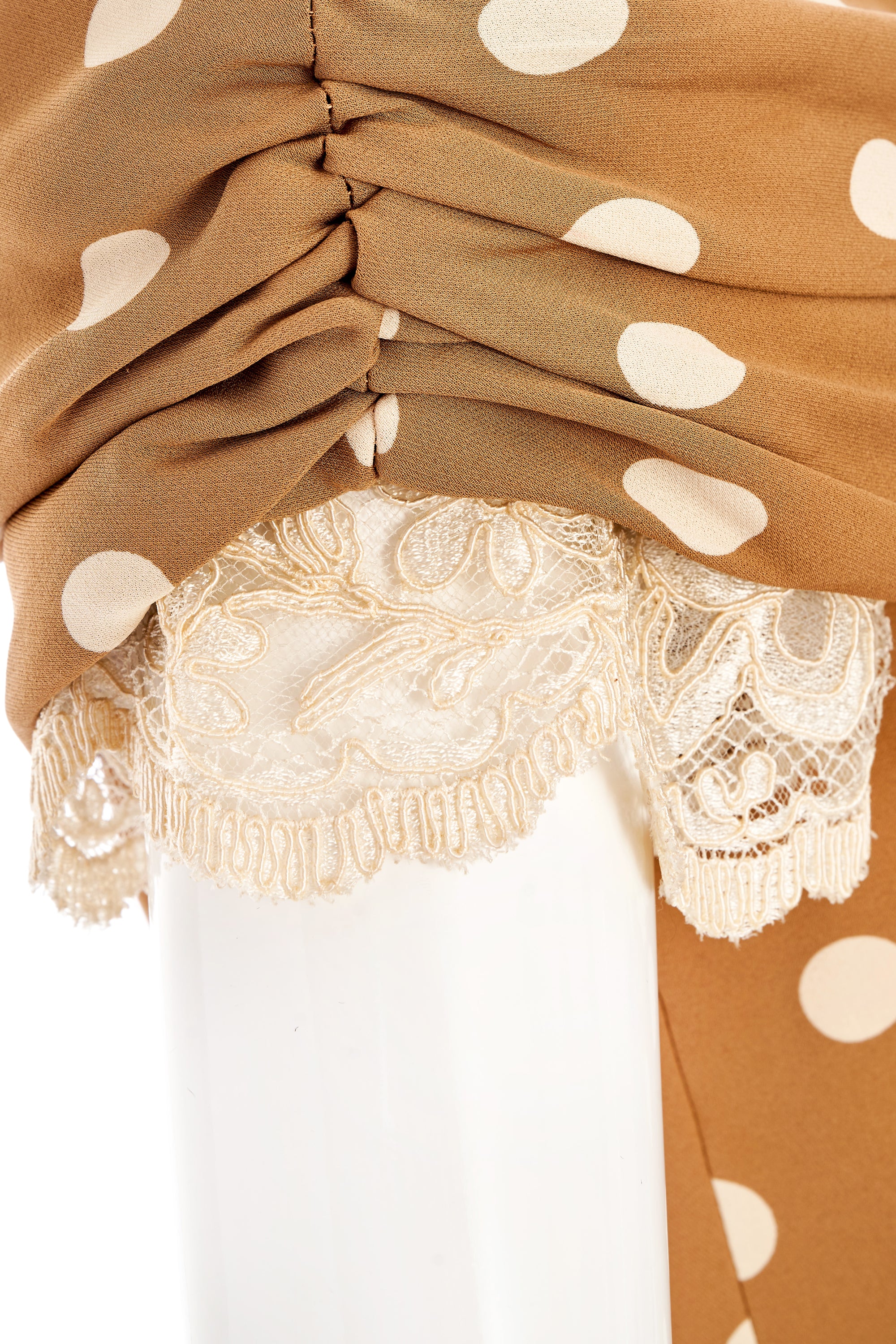 Valentino Brown and Cream Polka Dot Lace trim Dress - Foxy Couture Carmel Valentino Brown and Cream Polka Dot Lace trim Dress - Foxy Couture Carmel