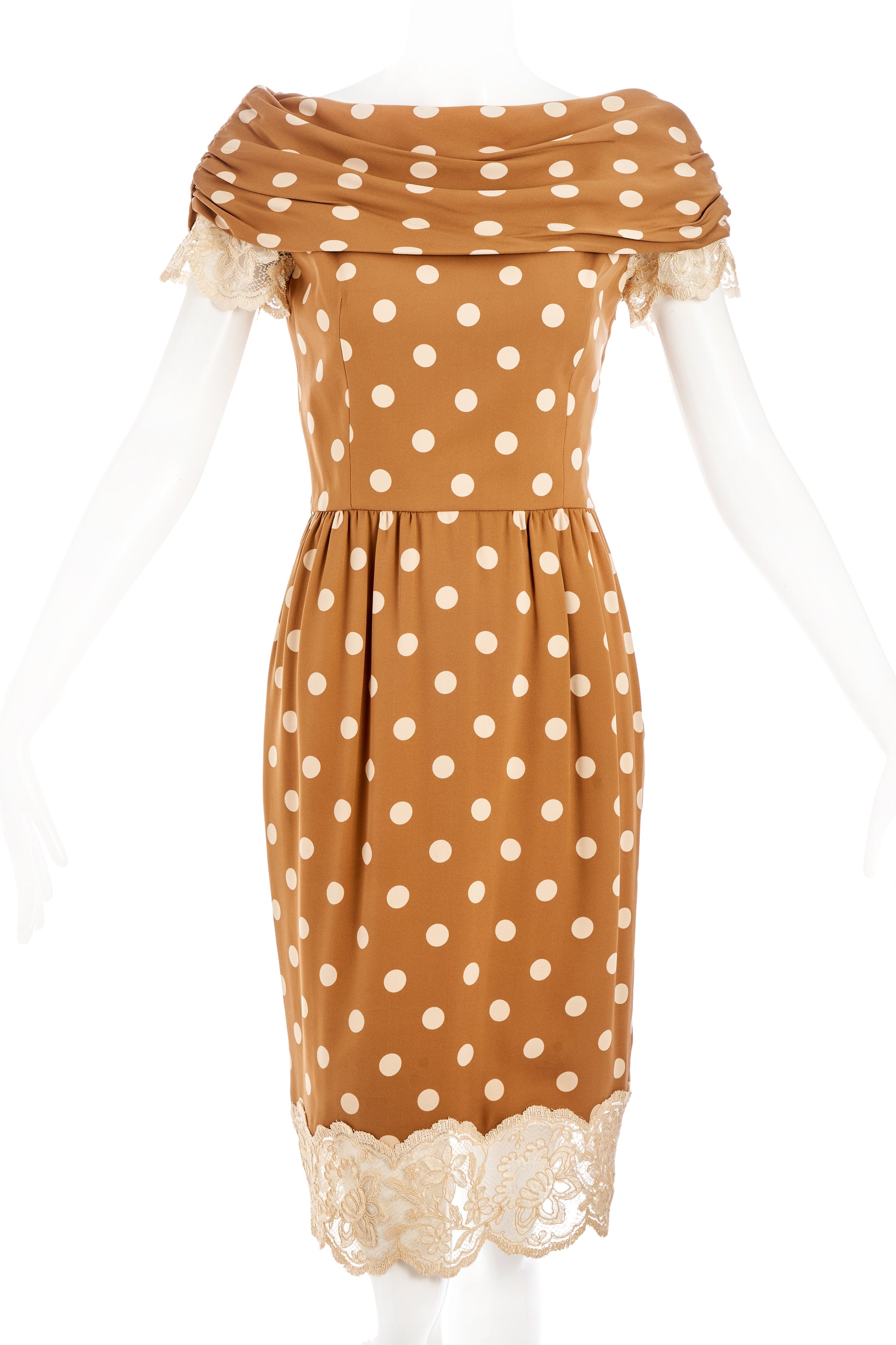 Valentino Brown and Cream Polka Dot Lace trim Dress - Foxy Couture Carmel Valentino Brown and Cream Polka Dot Lace trim Dress - Foxy Couture Carmel