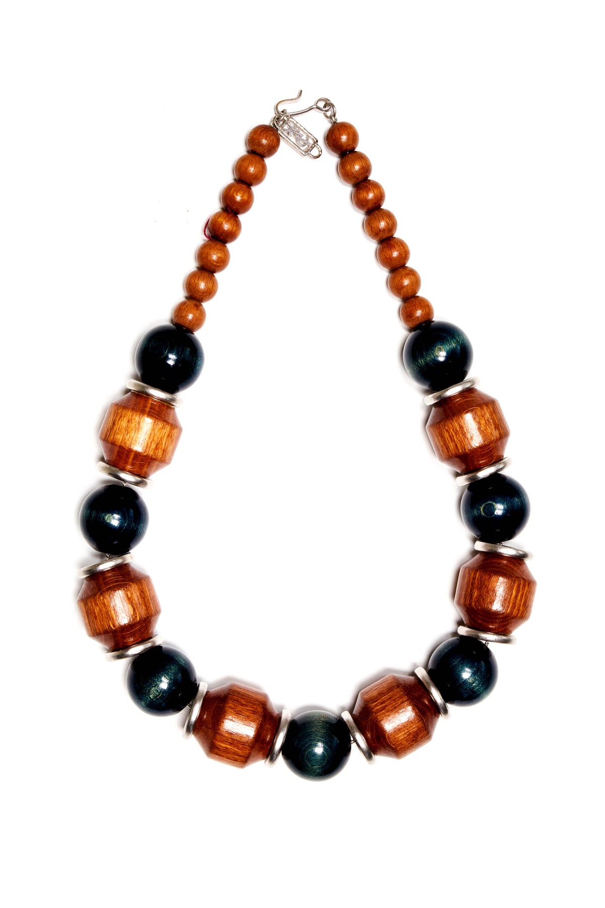 Yves Saint Laurent Vintage Brown and Blue Wooden Bead Necklace