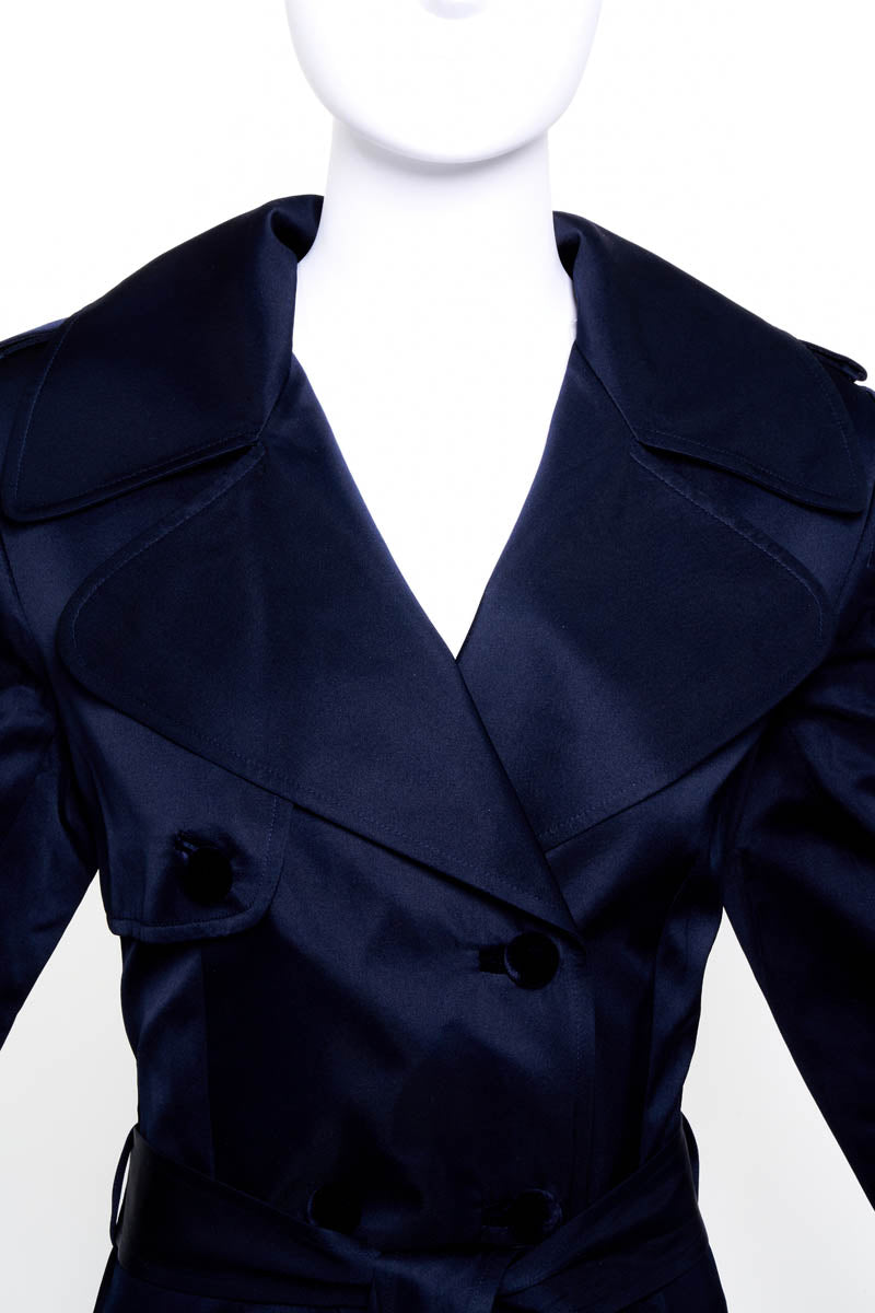 Zang Toi Navy Blue Silk Satin Bird Sequins Gown With Train Size 6