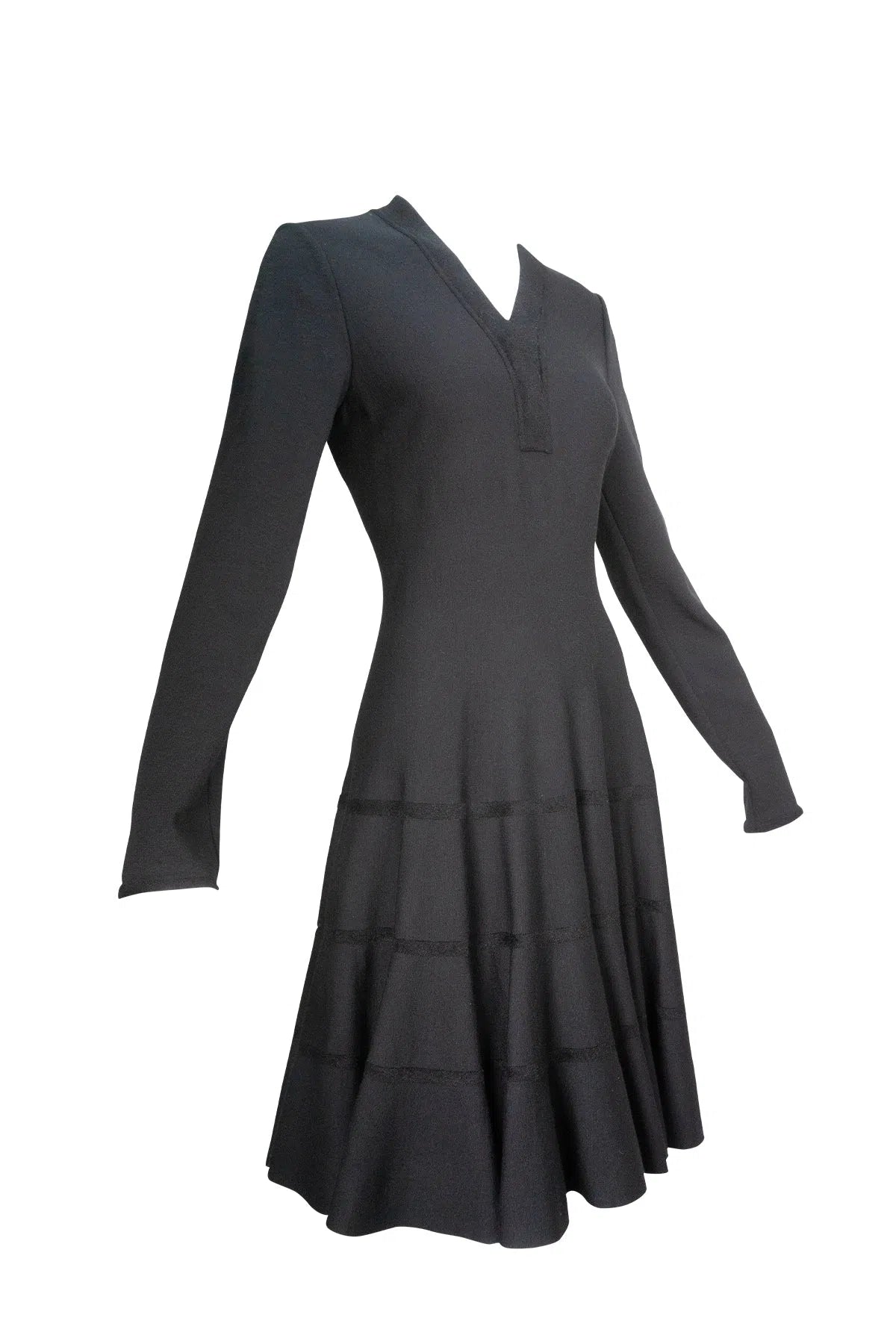 Alaia Size 44 Black Fit Flare Skater Long Sleeve Dress - Foxy Couture Carmel