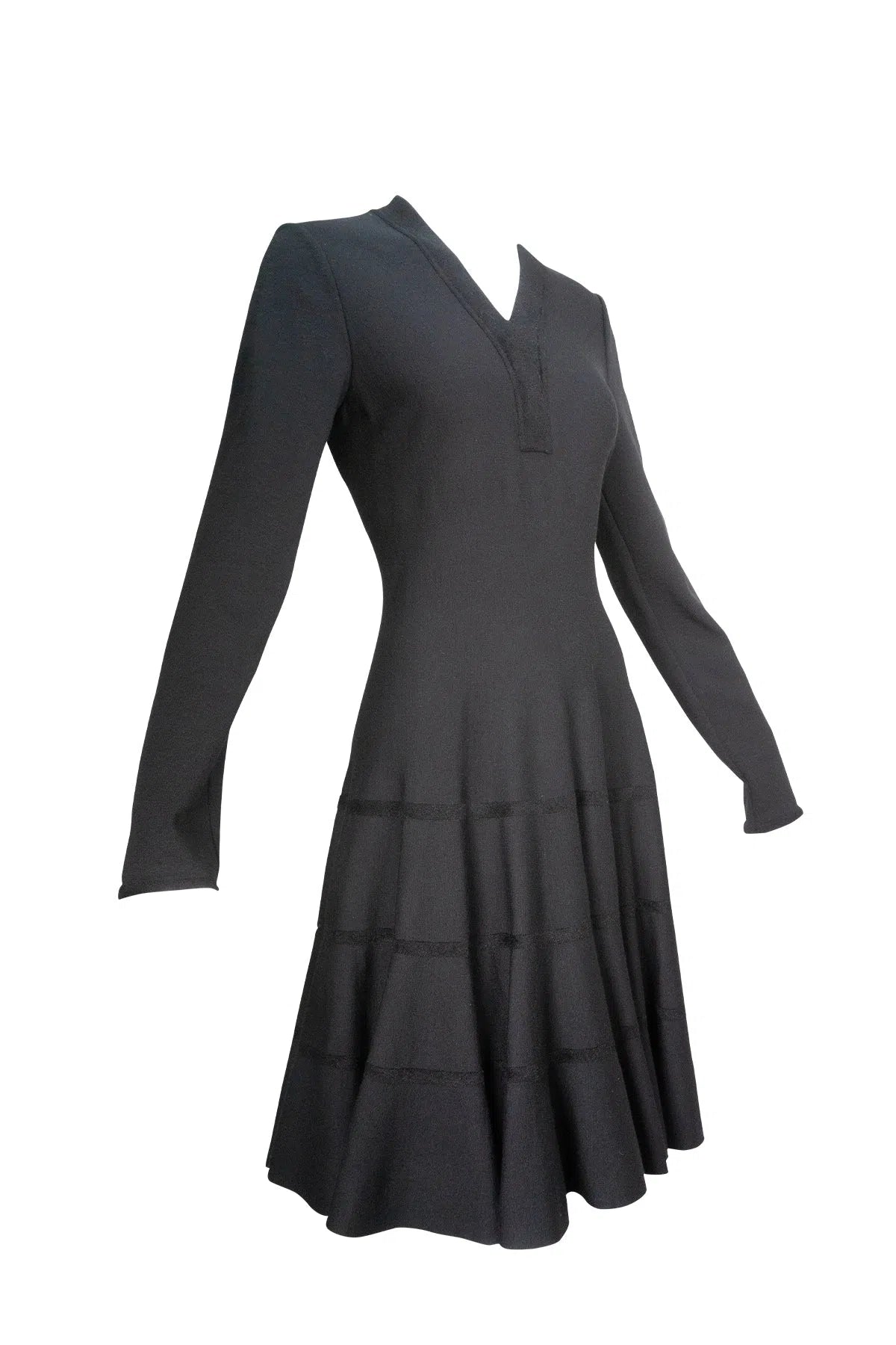 Alaia Size 44 Black Fit Flare Skater Long Sleeve Dress